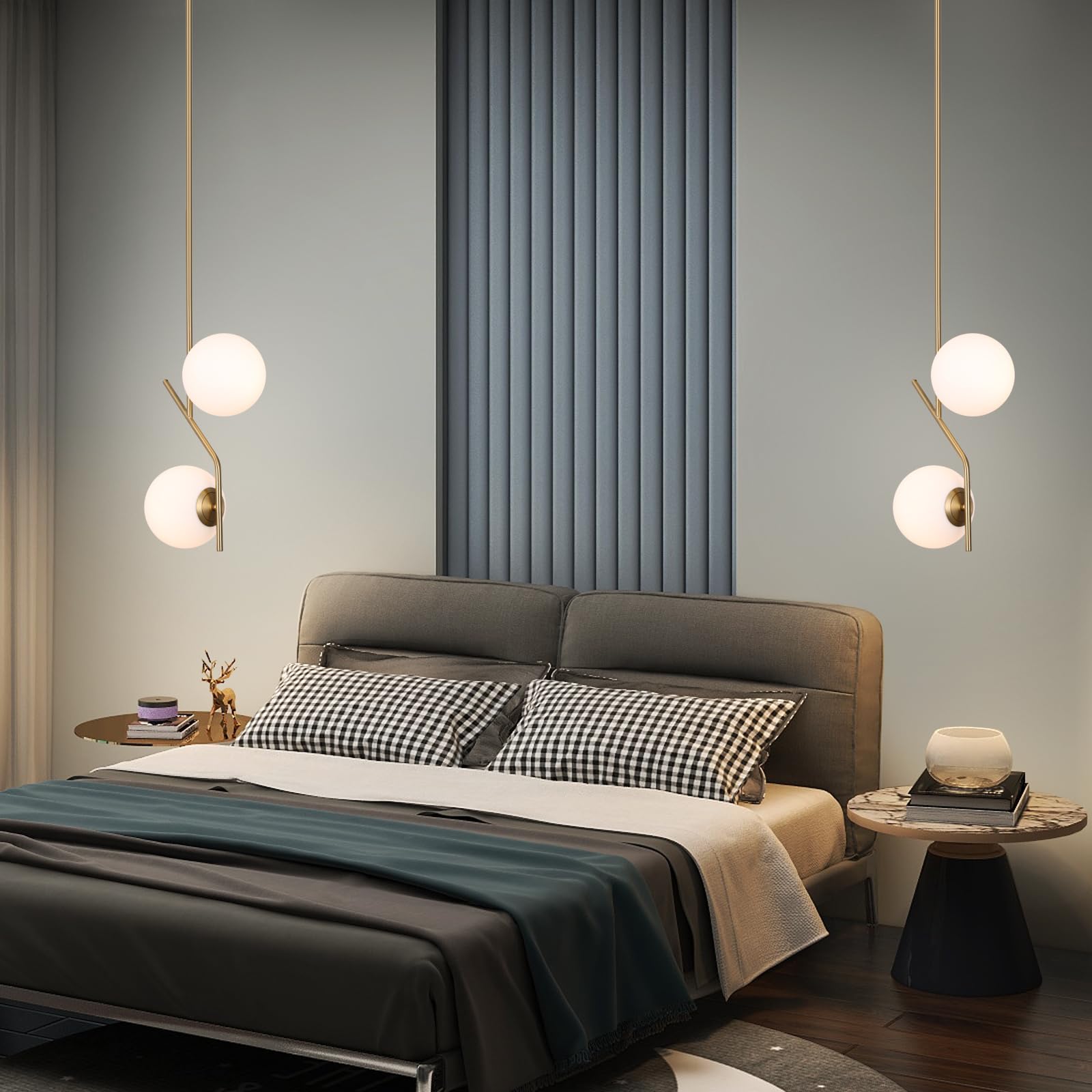 Seeu Brass Pendant Lighting 2 Light Chandelier Gold Globe Pendant Light Fixture Indoor Hanging Light Fixture For Kithchen Island