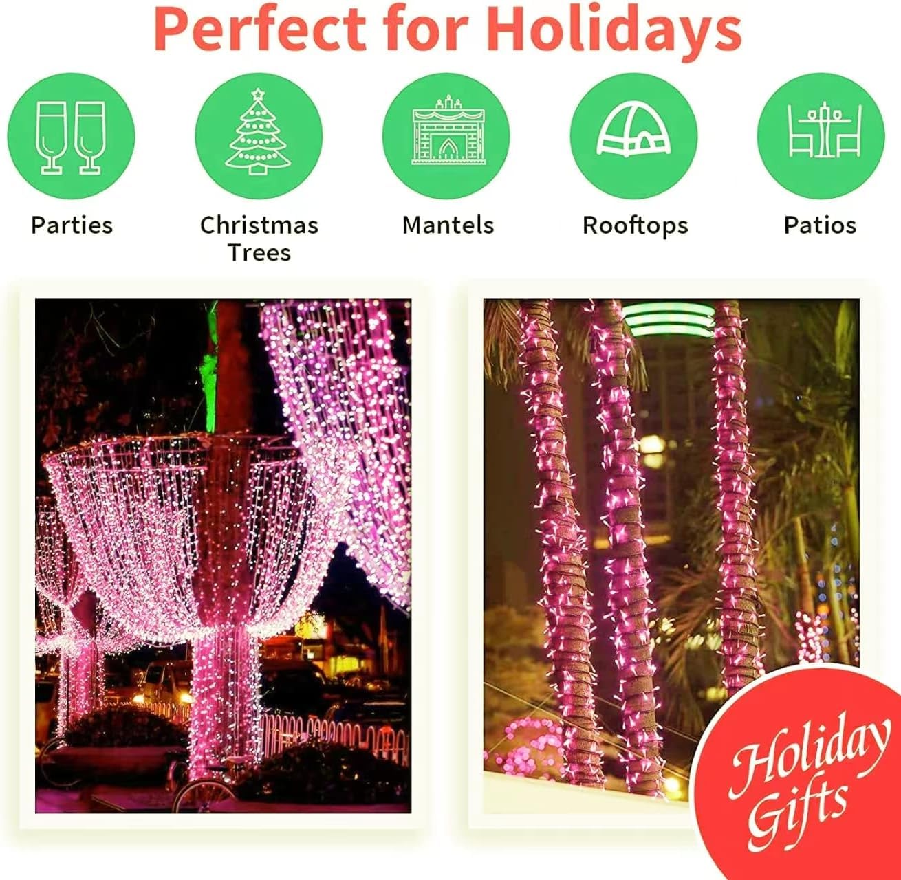LAMPHOME Pink Christmas String Lights - 100 Mini Incandescent Fairy Lights, 20 Ft Green Wire, Indoor & Outdoor Holiday Decor