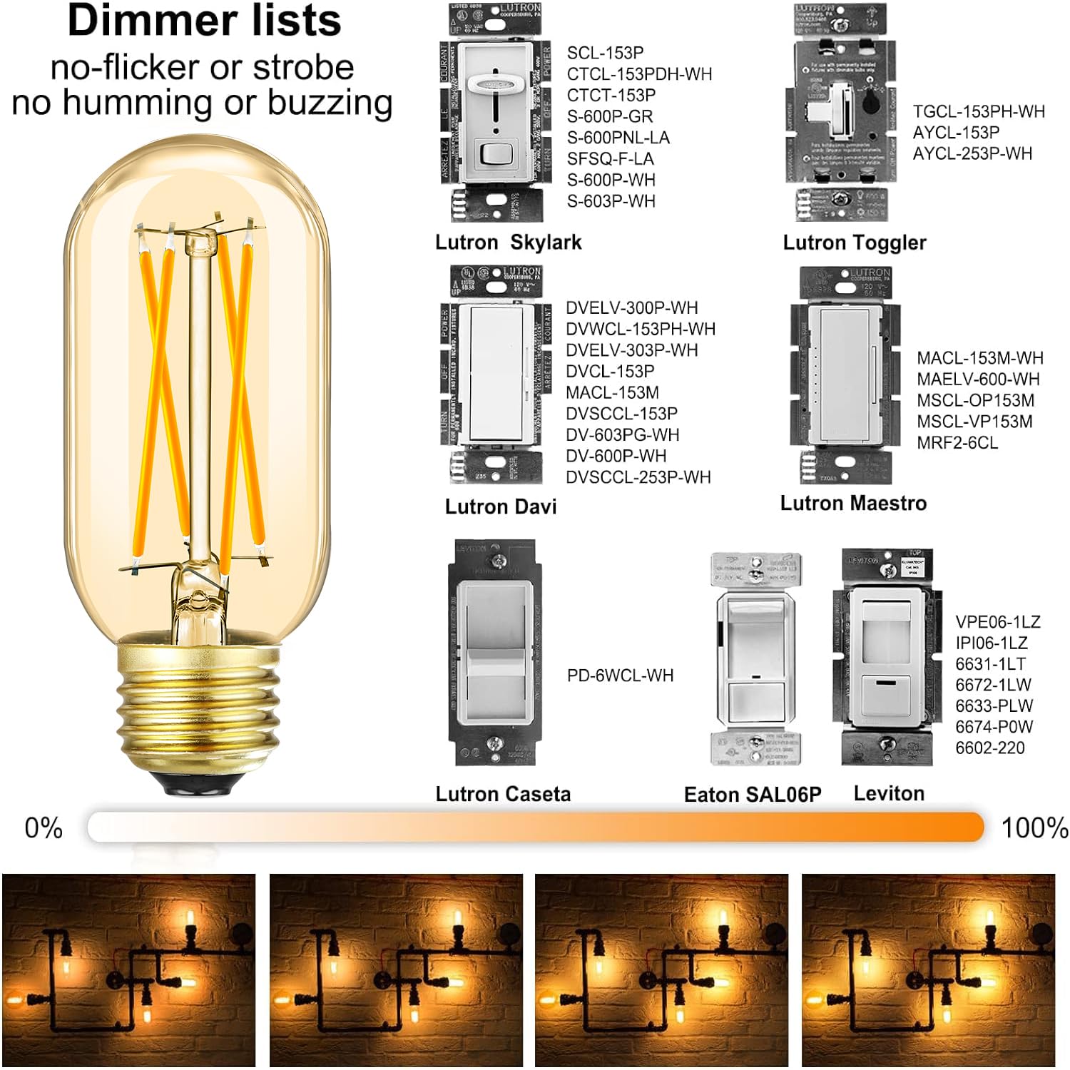 Leools E26 Led Bulb 6W Equivalent E26 Bulb 60 Watt Warm White 2700K Amber E26 Edison Bulb Dimmable Ac120V 600Lm Tubular T14 T45