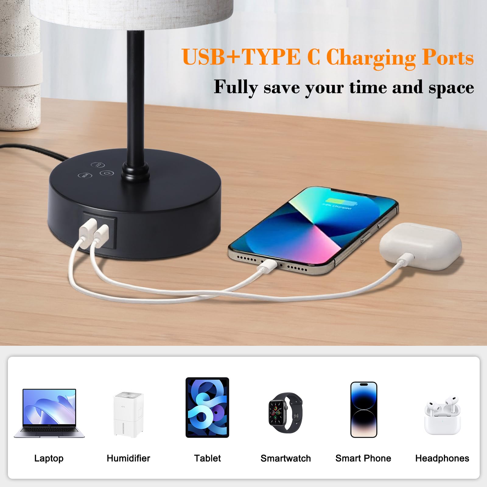 Ascher Rgb Table Lamp Color Changing - 3 Color Temperatures And Stepless Dimmable Small Bedside Lamp For Bedroom, Touch Control