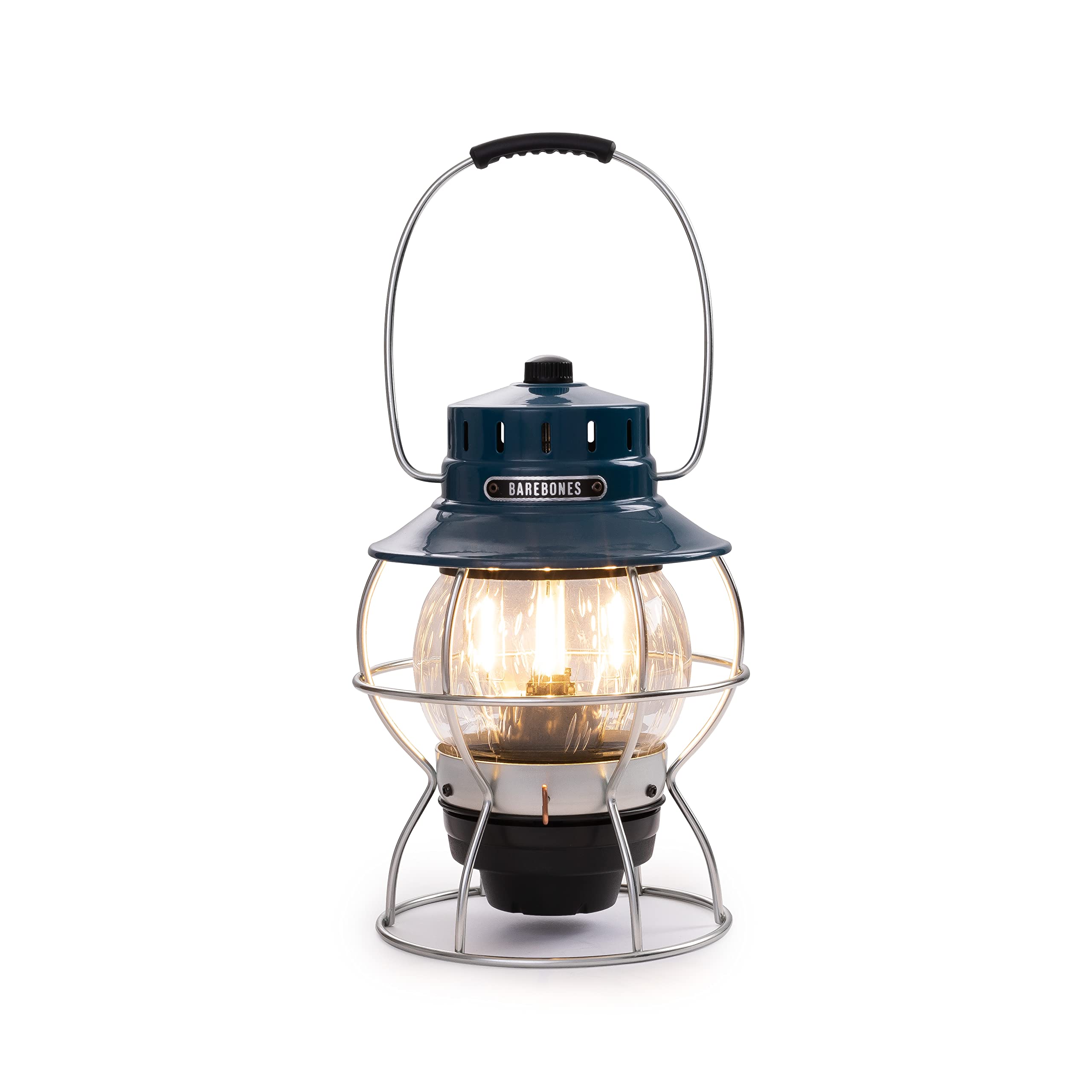 Barebones Railroad Lantern - Ocean Blue, Vintage-Inspired Led Camping Lantern With Rechargeable Battery - Adjustable Brightness