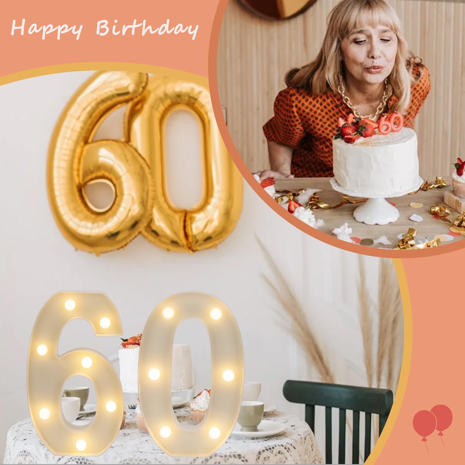 IFDGCTK Decorative LED Light Up Numbers, 60th Birthday Sign, Warm White, Metal
