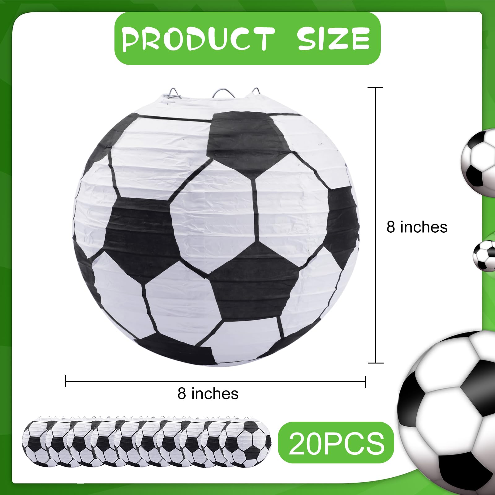 20 Pieces Soccer Ball Hanging Lantern Party Favor, Soccer Ball Lanterns 8 Inch Soccer Lantern Decoration Paper Lanterns For Socc