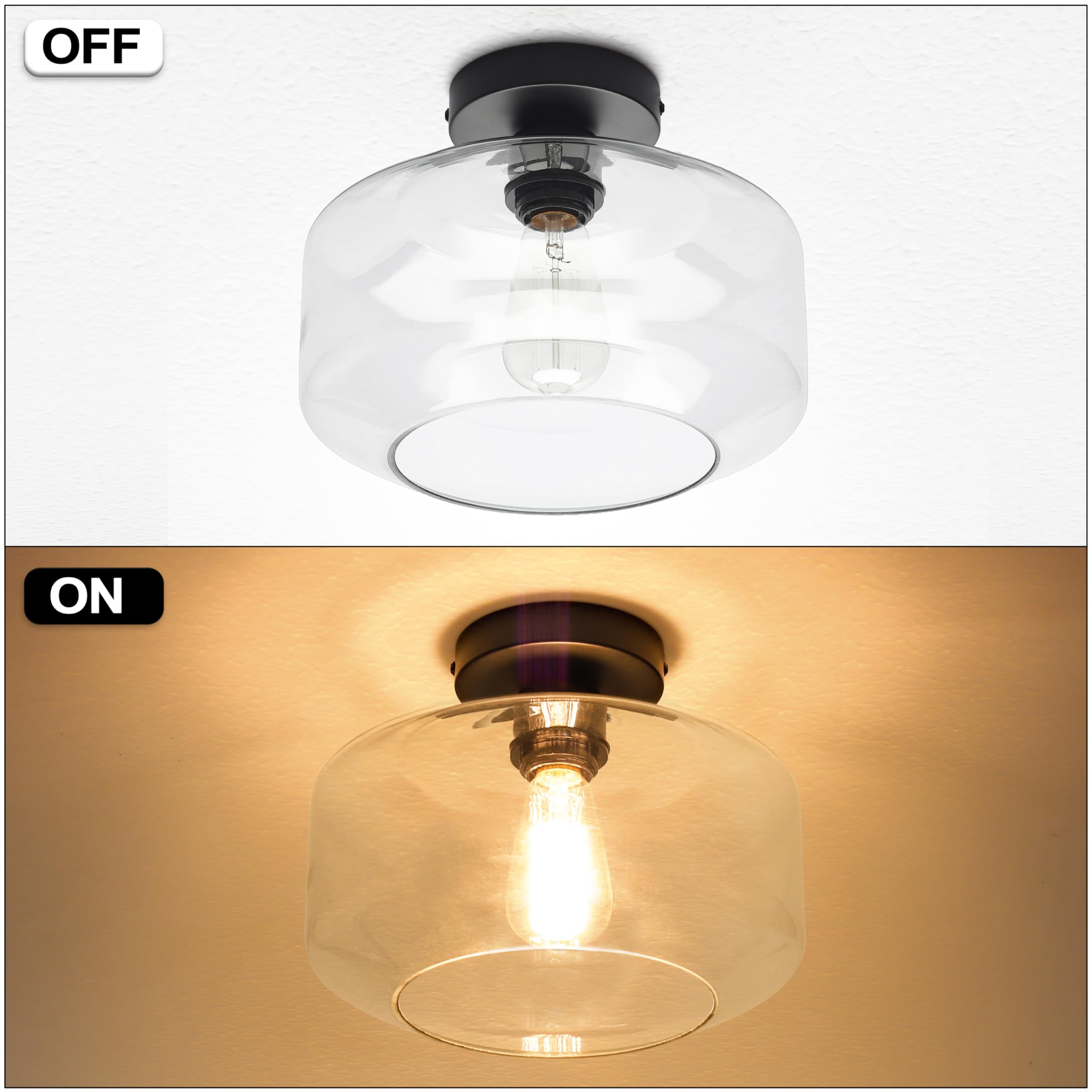 Maxvolador Industrial Semi Flush Mount Ceiling Light Extra Large, Clear Glass Pendant Lamp Shade, Lighting For Hallway, Vintage