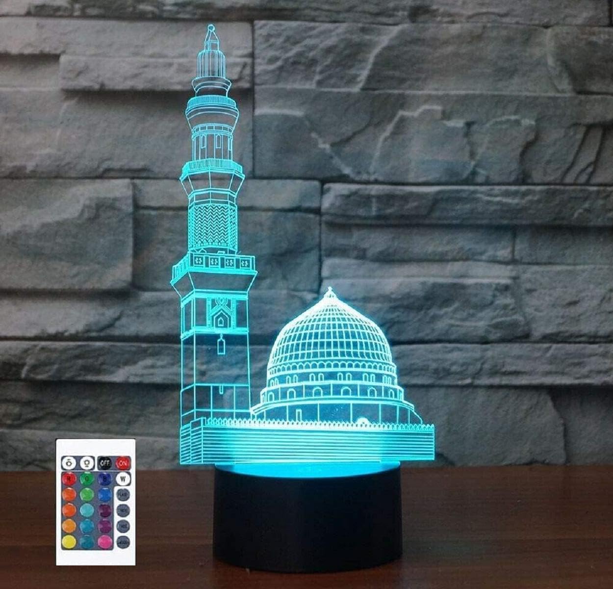 FXUSLGT 3D Islamic Muslim Castle Night Light Powered Remote Control Touch Switch 16 Color Change LED Table Desk Lamp Home Decora
