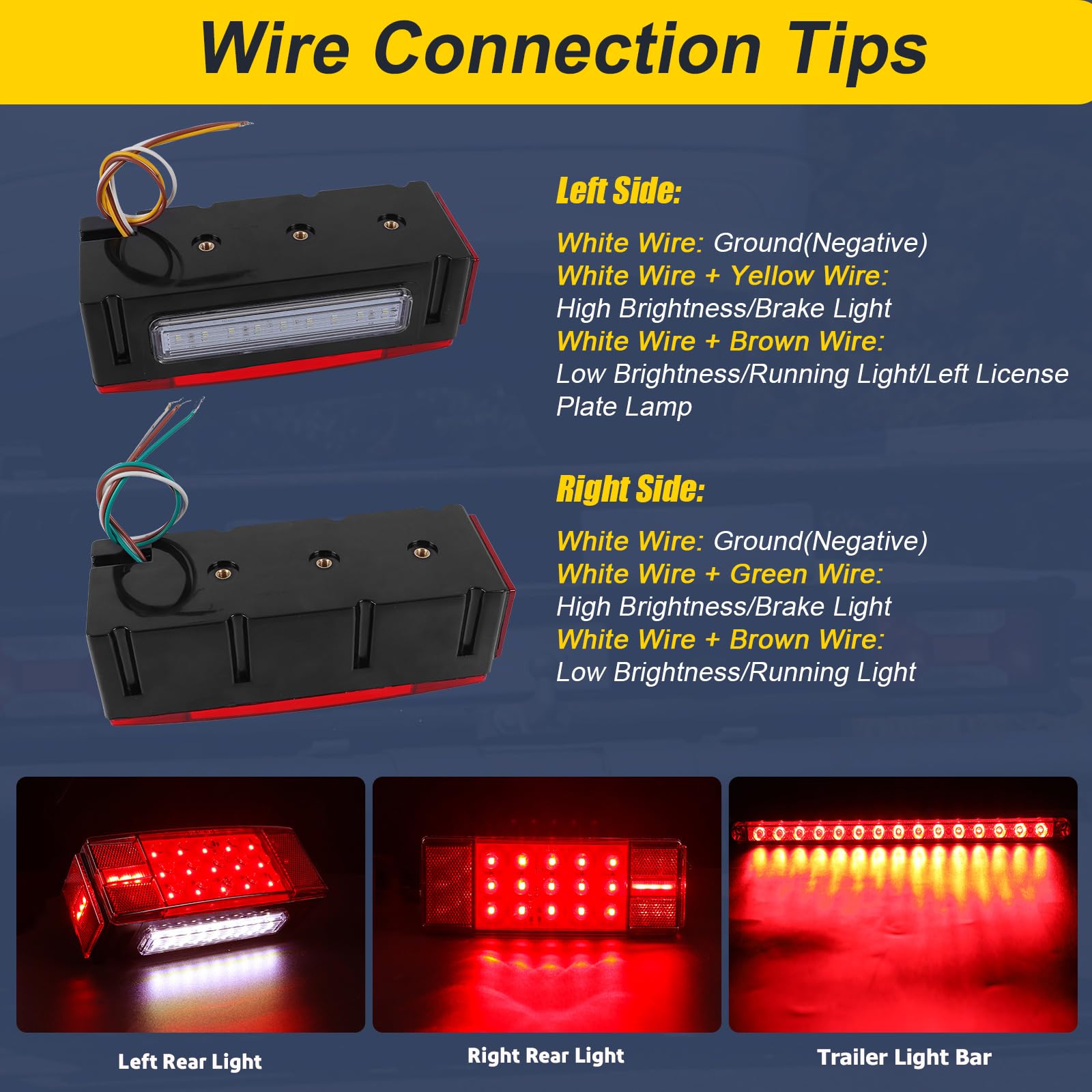EXERAUO Boat LED Trailer Lights Kit, Submersible, 8· Red, Model HDD-T07, Includes Stop Brake Backup Reverse Lights and Wiring Harness