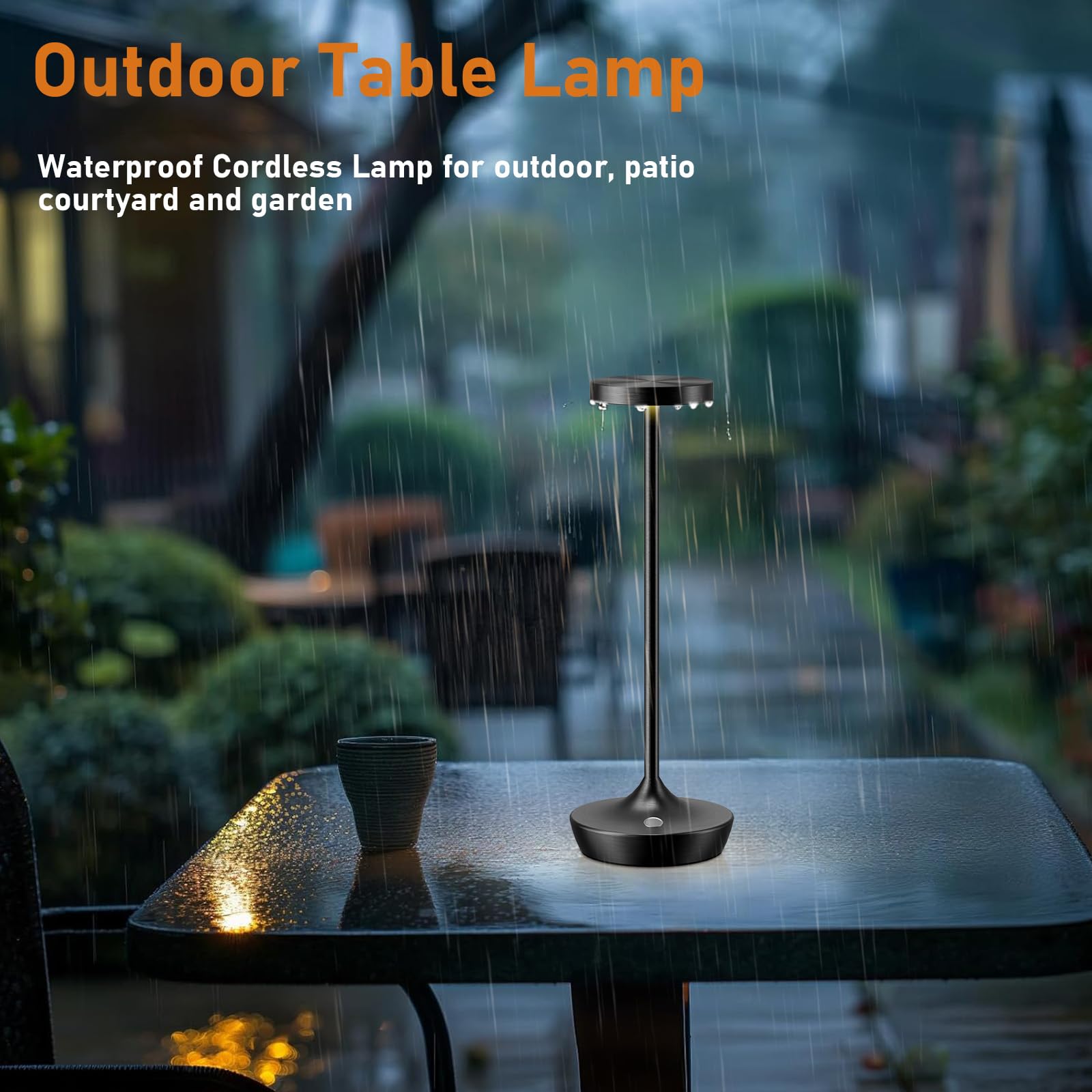 Tpczqj LED Cordless Table Lamp, Rechargeable, 3 Color Dimming, Waterproof, Black, Model x86