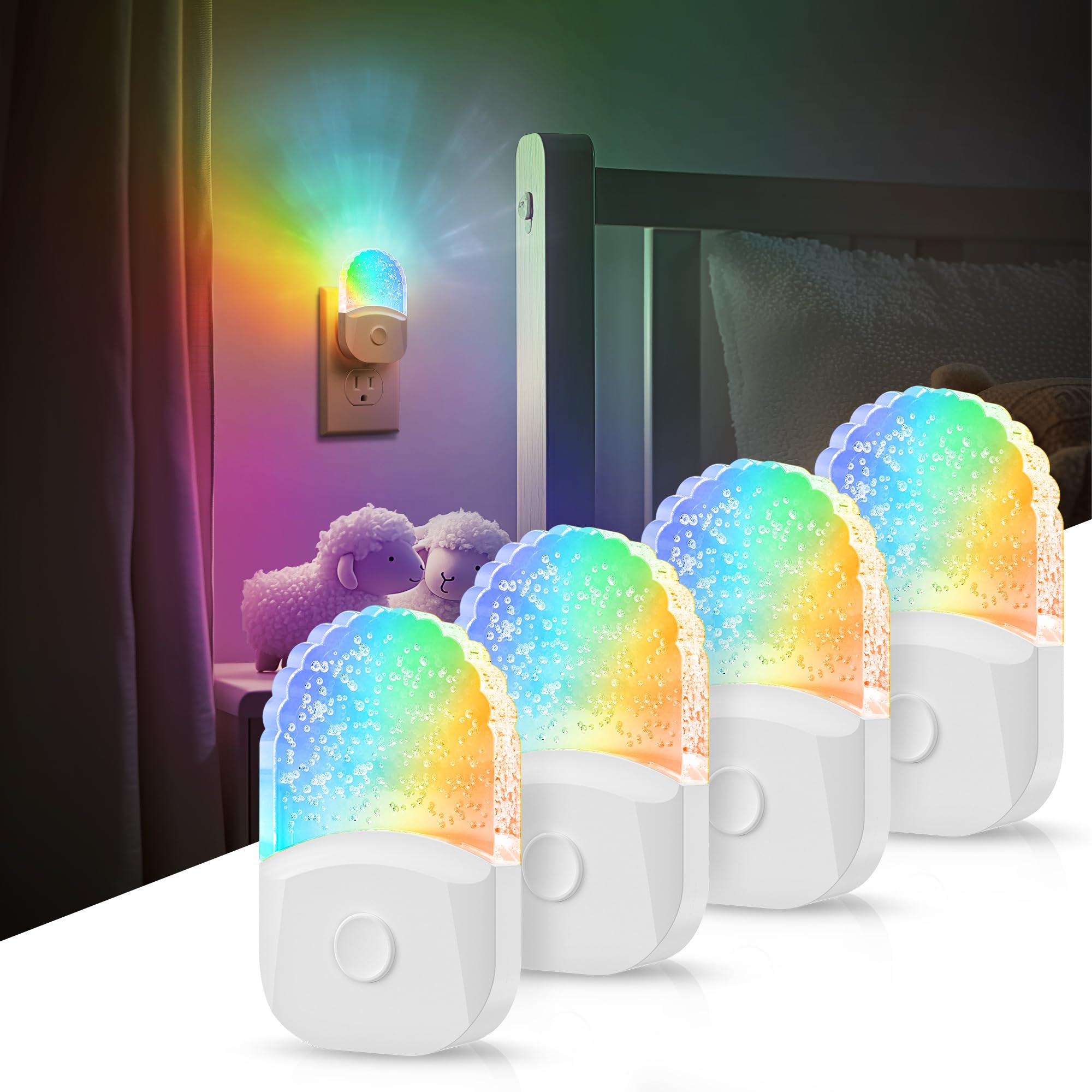 Doresshop Plug In Night Light, 8-Color Rgb Led Night Light, Night Lights Plug Into Wall, Night Light For Kids, 4Pack Color Chang