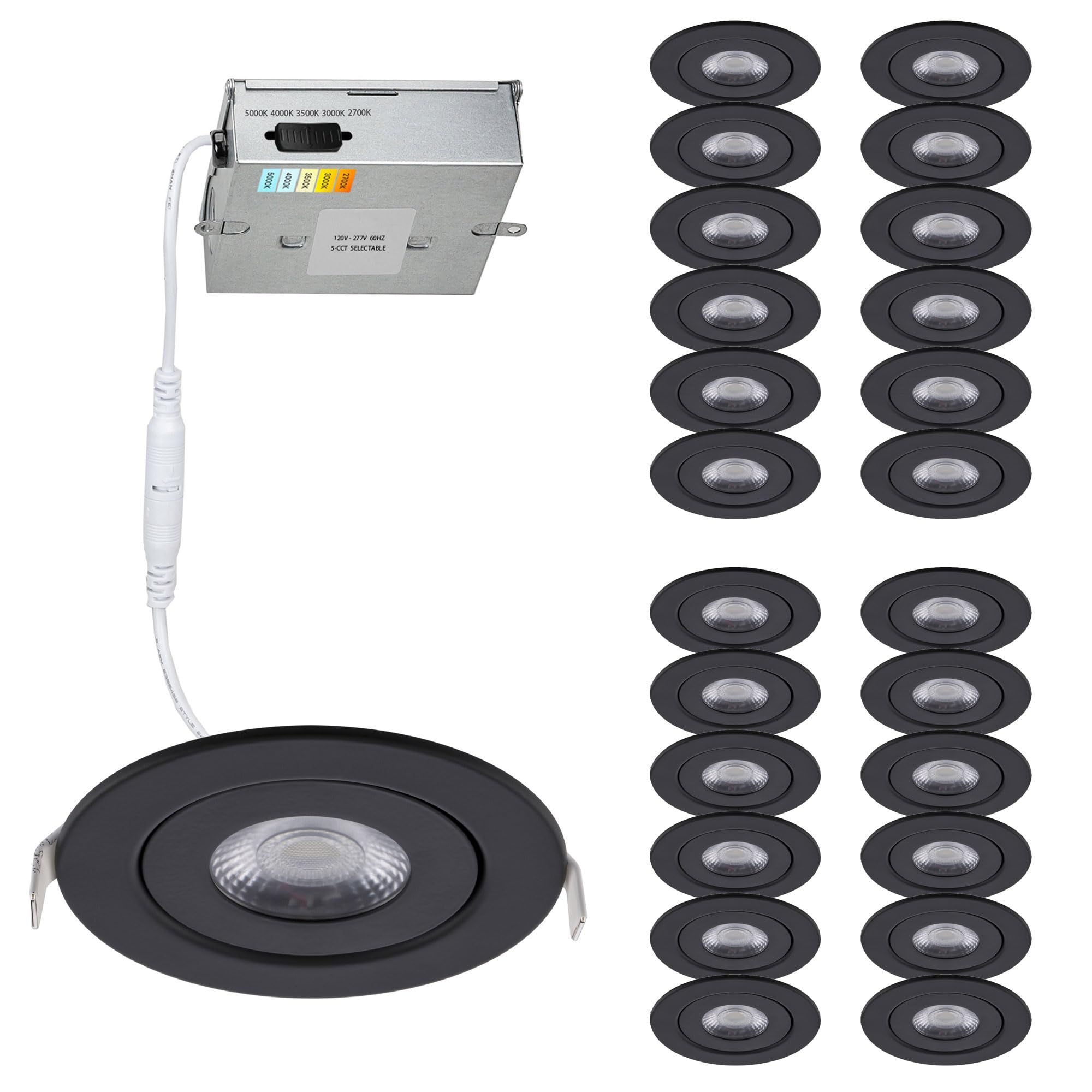 Wac Lighting Lotos 4In Led Round Adjustable Recessed Light 5-Cct Selectable 9W 700 Lumens Ic-Rated Airtight 120V-277V Universal In Black (Pack Of 24)