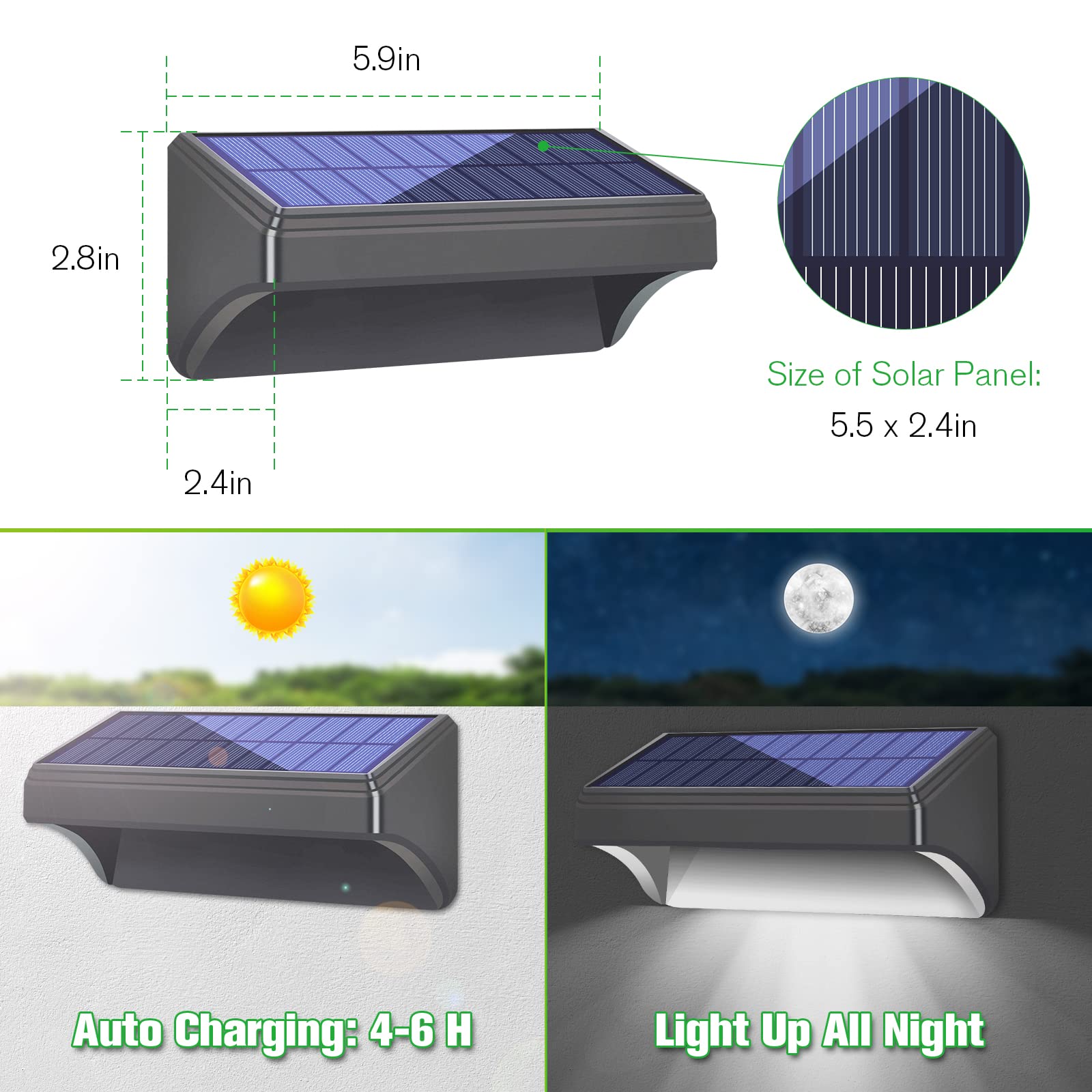 Bridika Solar Fence Lights, Fence Lights Fence Solar Lights Outdoor Waterproof Warm White & Daylight White Led Solar Lights For