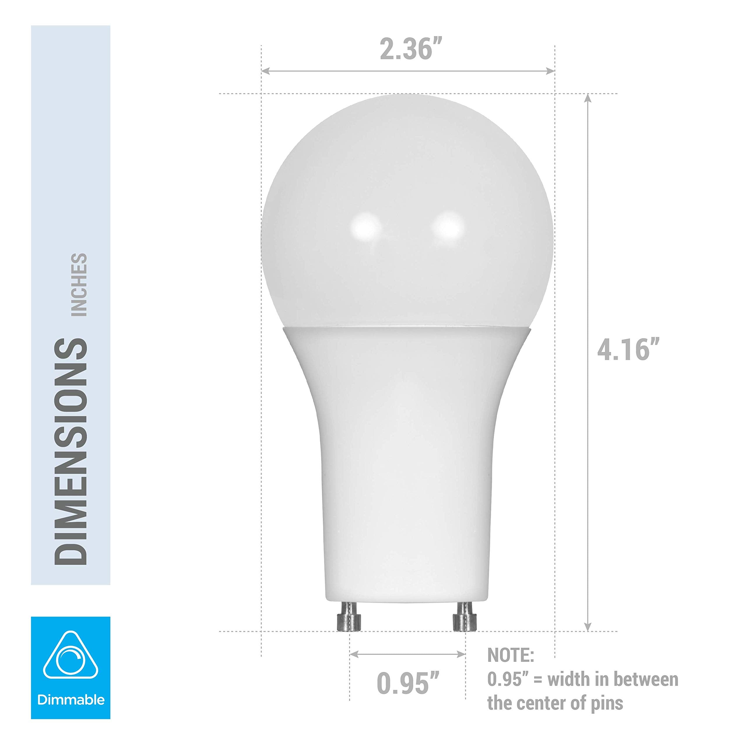 KOR LED GU24 A19 Light Bulbs, 60W Equivalent, 9.5W Dimmable, 4 Count, Daylight 5000K