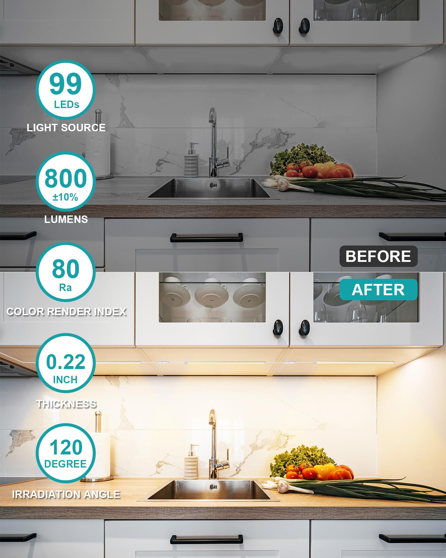 JUSJUBR Under Cabinet Lighting, 3 Pcs Dimmable LED, 12 Inch, Aluminum, 3 Color Temperatures