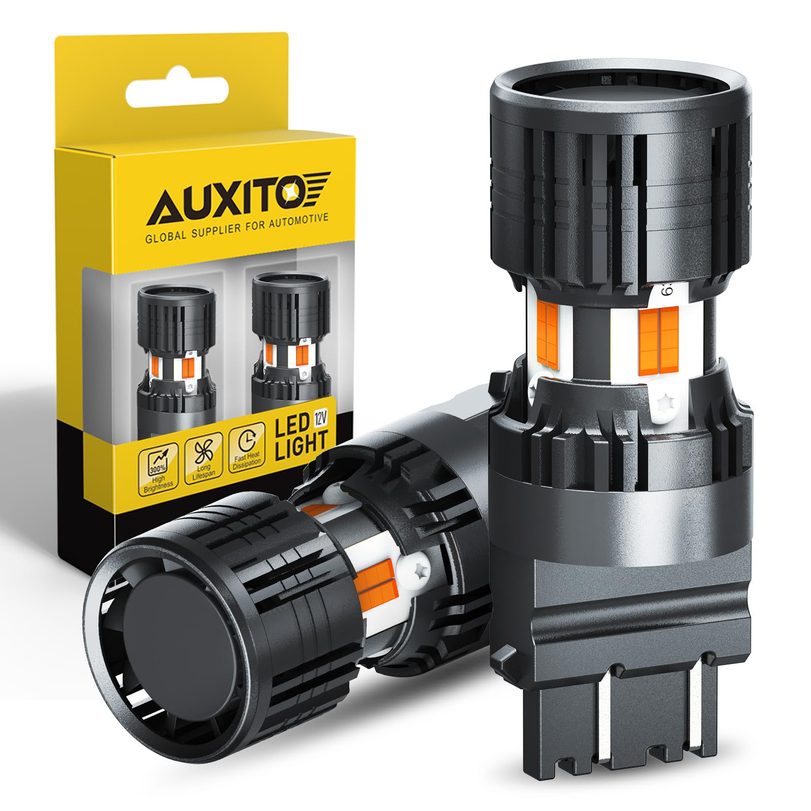 Auxito Canbus 3157 Led Bulbs Amber Yellow With Built-In Resistor 3156 3457A 4057 4157 Anti Hyper Flash Error Free Front Rear Tur