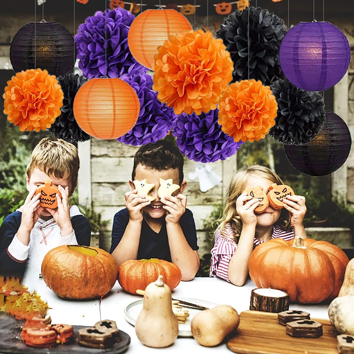 Paper Lanterns Decorative, 15Pcs Halloween Paper Lanterns for Halloween Party Decor, Indoor & Outdoor Spooky Home Decor