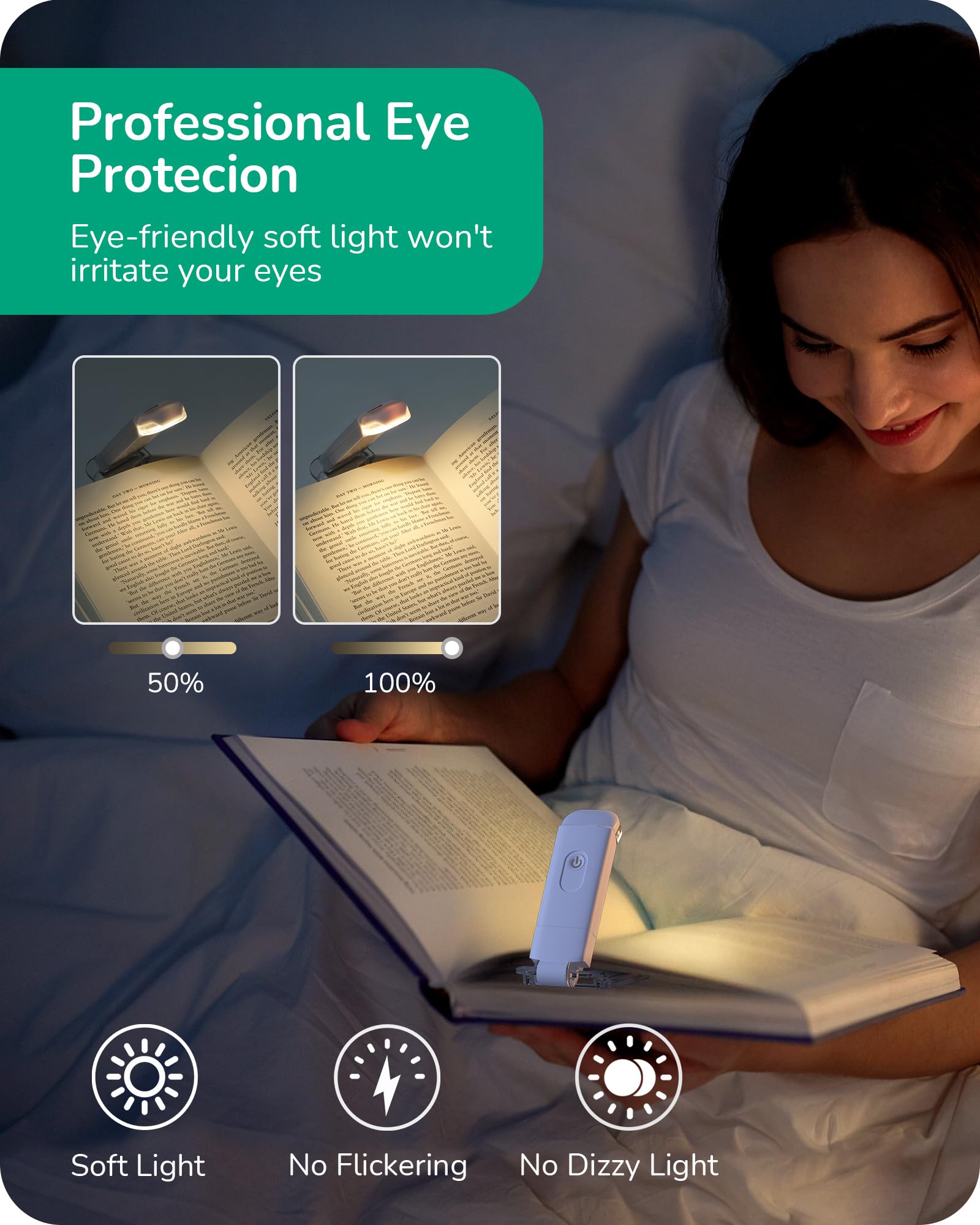 EDISHINE USB Rechargeable Book Light for Reading at Night, LED Clip on Portable Bookmark Lighting, Warm White, Brightness Adjust