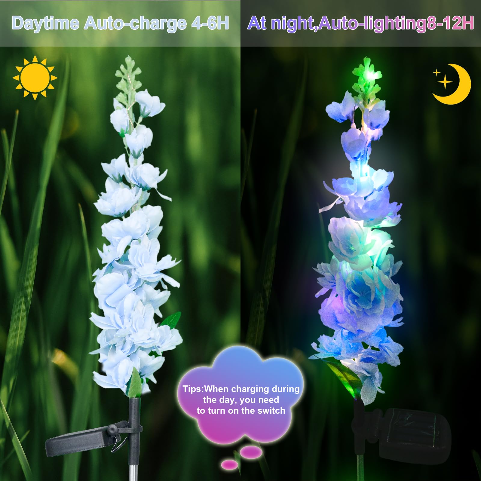Solar Garden Lights, Solar Delphinium Flowers Lights Outdoor Garden Lights Solar Powered 4 Pack 80 Leds, Yard Decorations Outdoo
