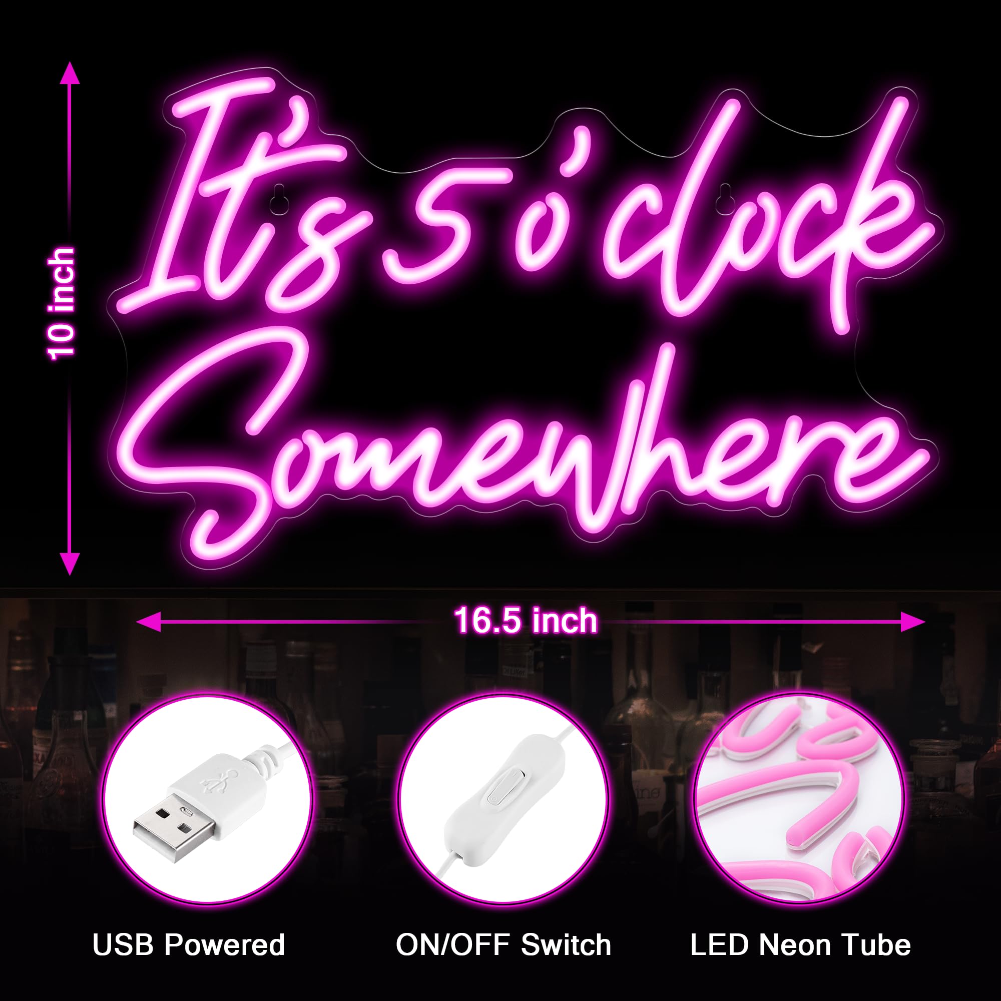 Kavaas Its 5 OClock Somewhere Neon Sign  Neon Bar Signs For Home Bar Decor  Man Cave Pub Party - Best Gifts For Husband  Father  Birthday  Christmas