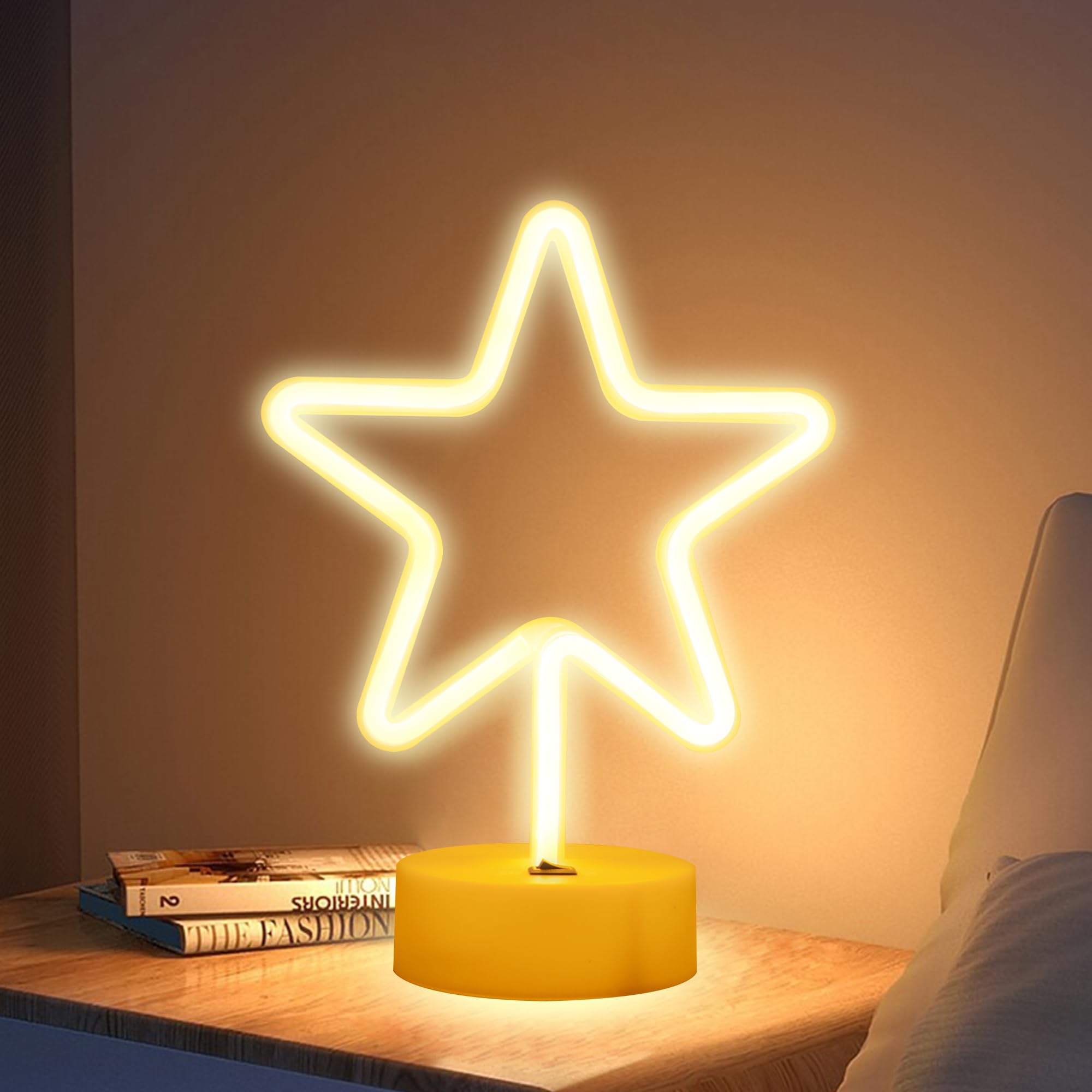 Enuoli Warm White Star Shaped Led Neon Light Lamp With Base Battery Operated Usb Powered Led Star Neon Sign Home Christmas Decor