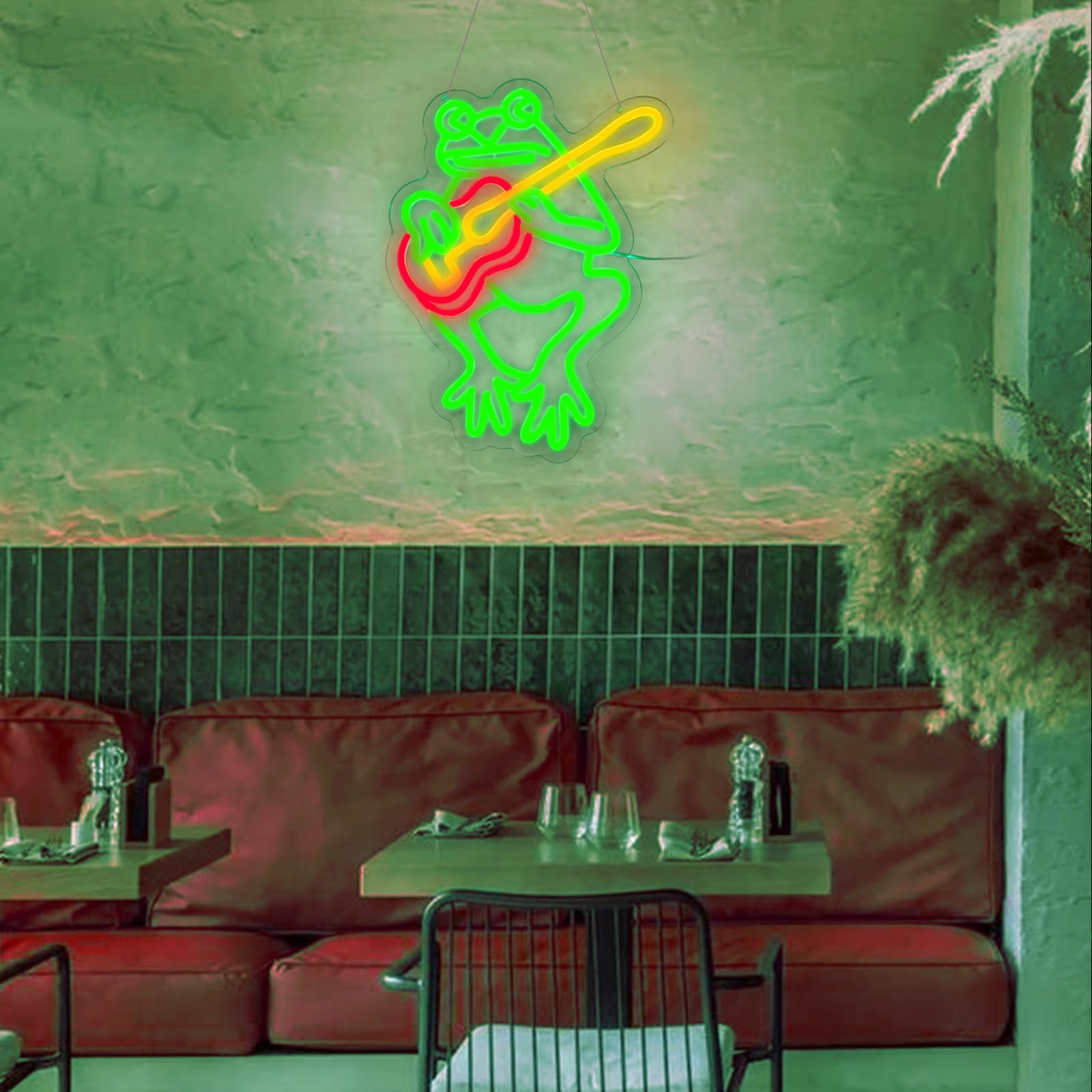 LeDigPig Frog With Guitar Neon Sign Wall Art 16.4in×12.8in Guitar Lamp for Room Decor Guitar Frog-Green