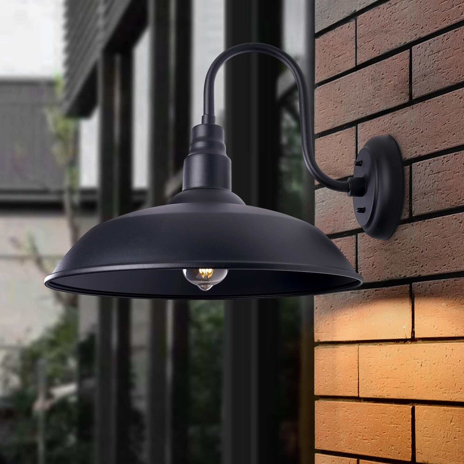 GOALPLUS Gooseneck Light Fixture, 16in Dome, Matte Black, 2 Pack, Metal, Model LM2220-DN-XL-2P, Outdoor Barn Lighting