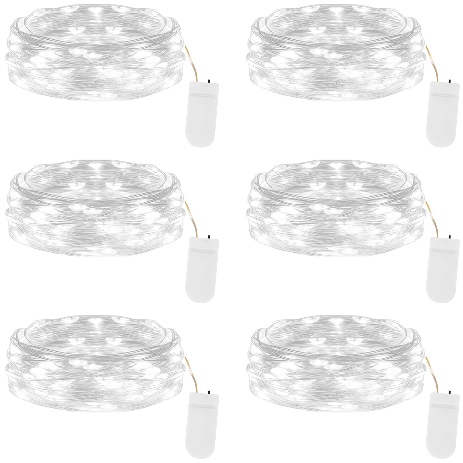 Lakumu 6-Pack Fairy Lights Battery Operated String Lights-7FT 20 LED Waterproof Silver Wire Firefly Lights for Mason Jars DIY Bedroom Wedding Party Centerpiece Table Decor Cool White