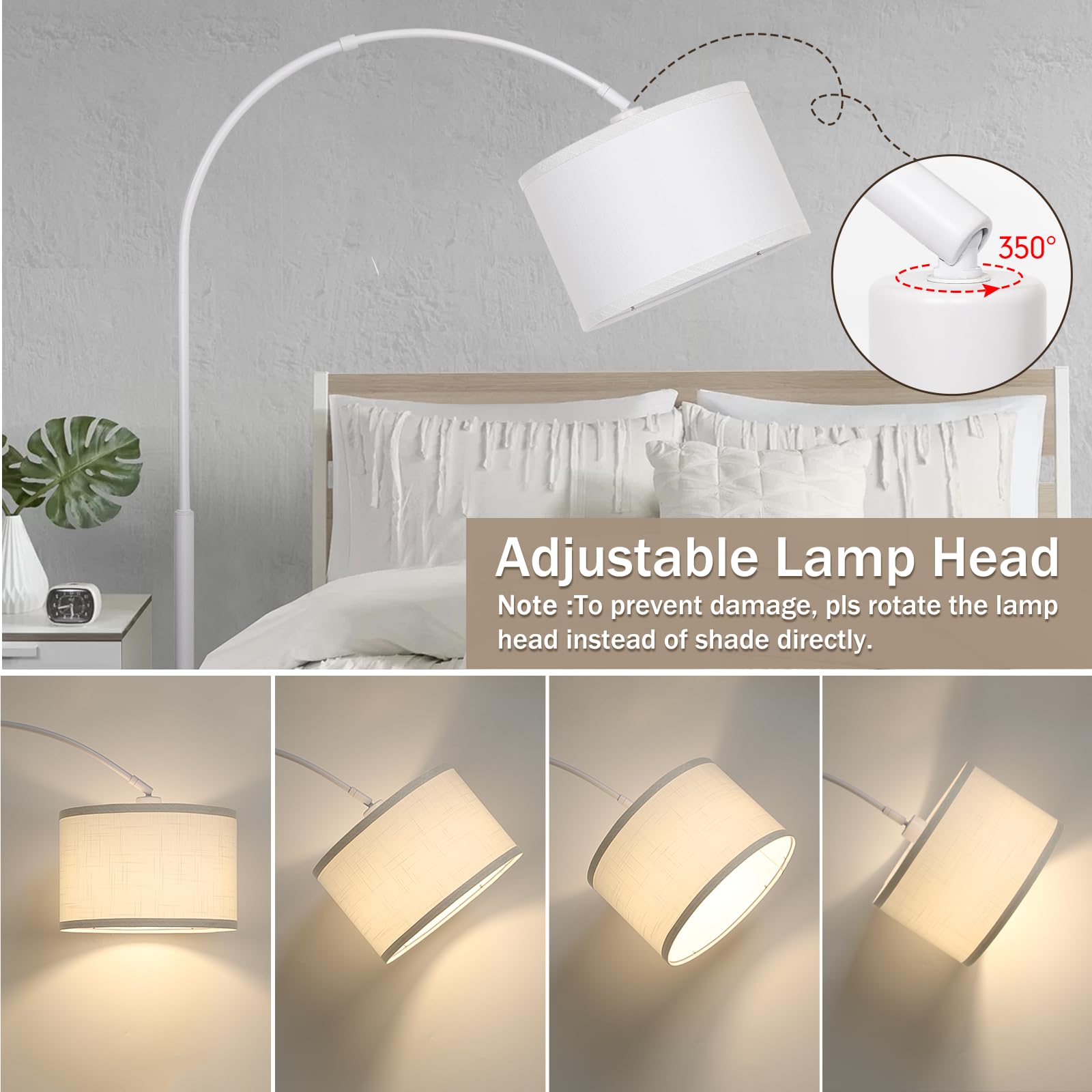 Seaside Village Standing Lamp For Living Room, Dimmable Arc Floor Lamp With White Adjustable Hanging Shade, Modern Pole Lamp Tal