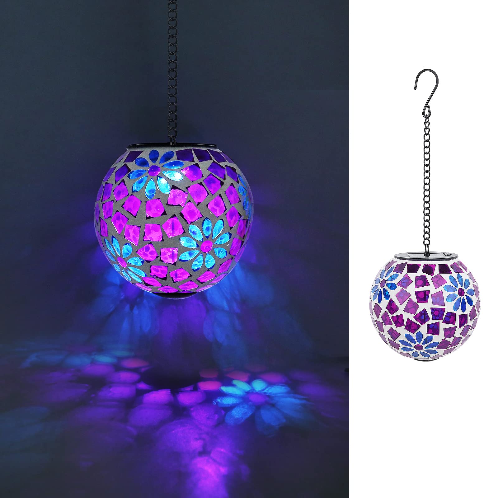 Vcuteka Solar Hanging Lights - Waterproof Mosaic Lanterns For Patio, Garden & Yard Decoration