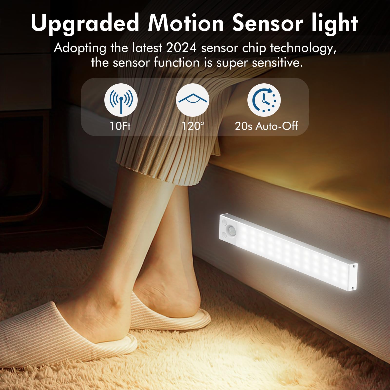 KEPLUG Under Cabinet Lighting, 2 Pack Dimmable Motion Sensor, 1800mAh Battery, USB C Rechargeable, 8.7 Wireless Lights for Kitchen, Wardrobe,