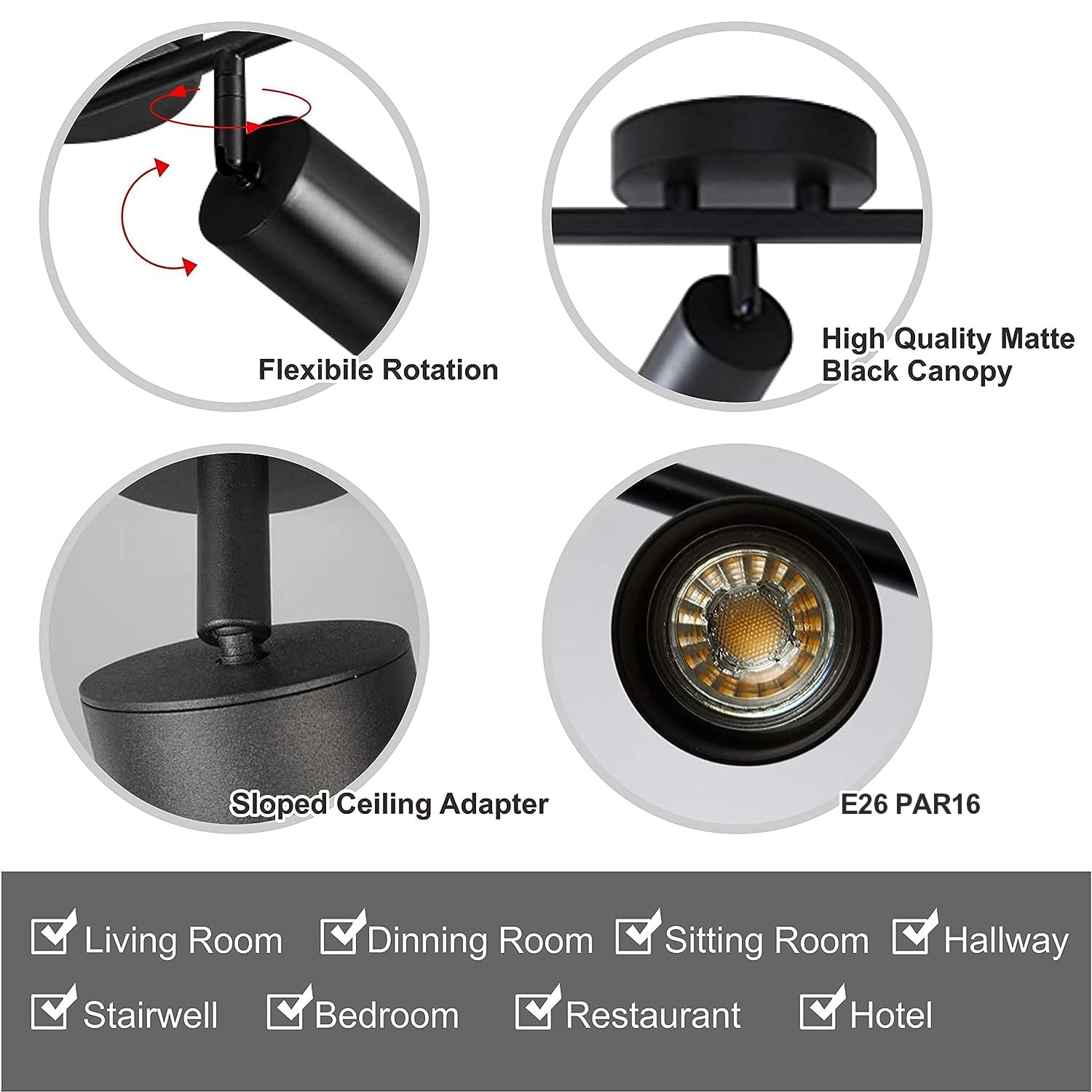 Kco Lighting 5 Light Led Track Lighting Adjustable 5 Way Ceiling Mount Spotlights Matte Black For Kitchen Gallery Dining Room (5