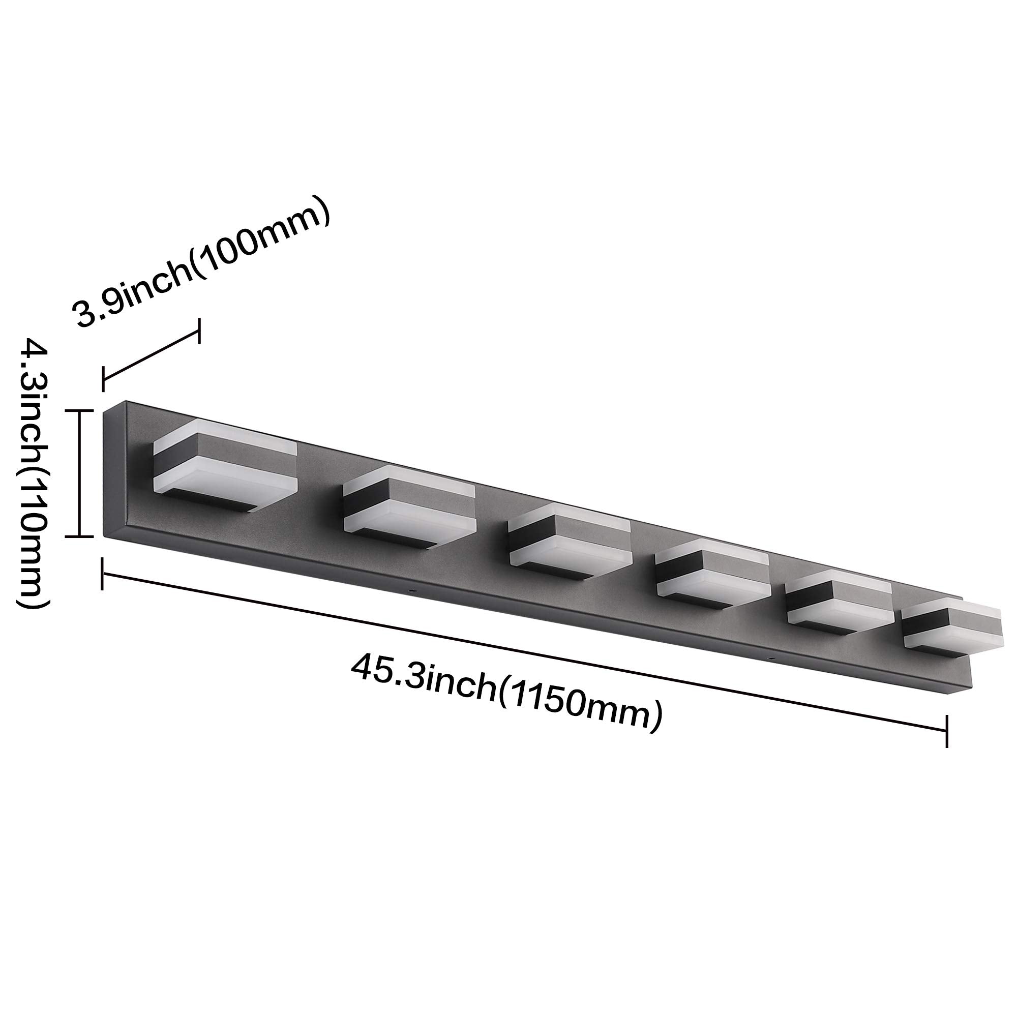 SOLFART Modern LED Dimmable Bathroom Wall Light, 6 Lights, Matt Black Metal with Acrylic, Model S8568-6T-6000K