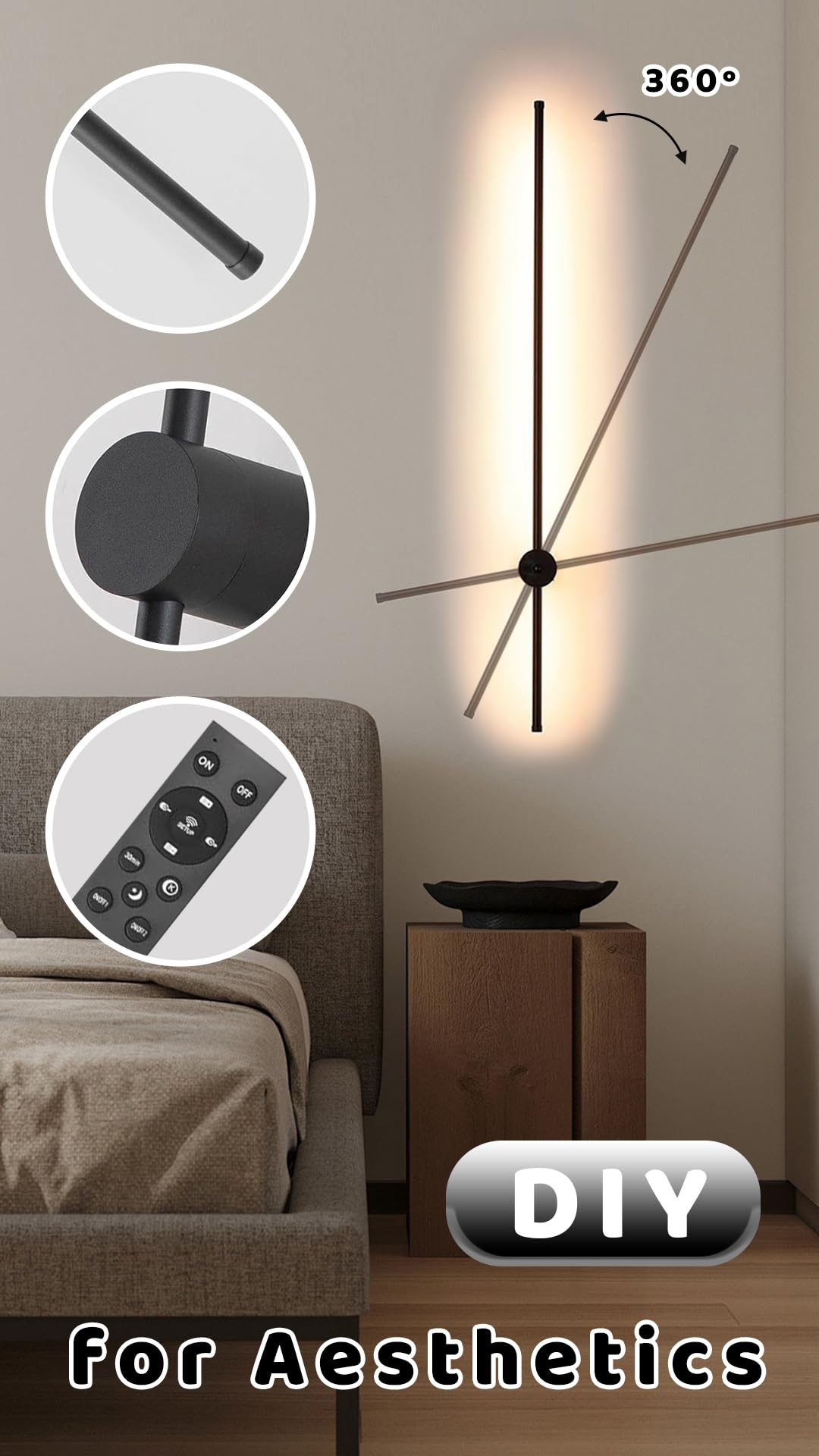 Blueye Battery Operated Wall Sconce Set Of Two,Remote Control,3Cct,No Flicker,40W Equivalent Picture Light,Aesthetics Decor,Blac