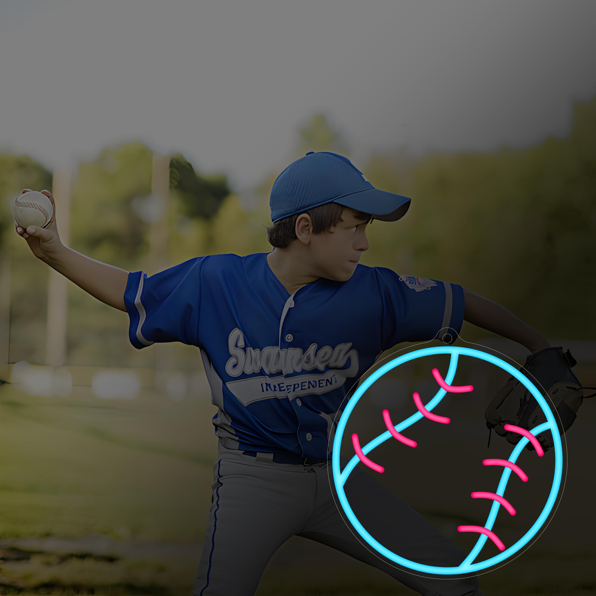 CoolGift Mart Baseball Neon Sign, Dimmable Sport LED Signs USB Powered with Pink and Blue Lights for Wall Decor Living Room Bedr