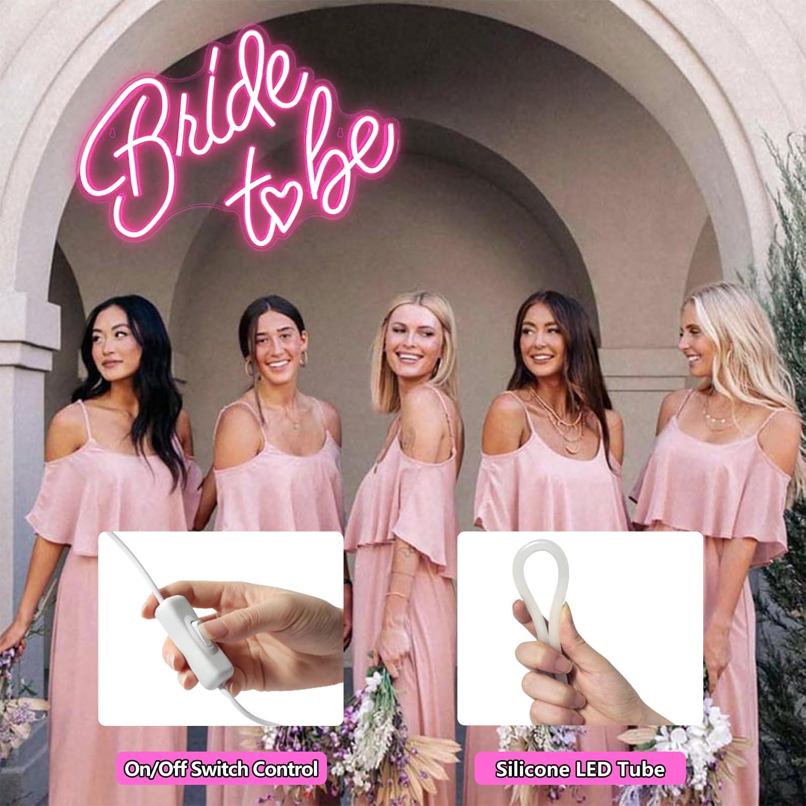 BerniceKelly Bride to be Neon Sign, Pink LED Light, 16.54 x 11.61 inches, USB for Bridal Shower, Bachelorette, Engagement Party