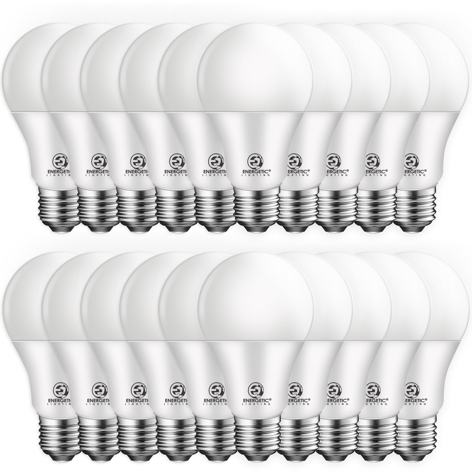 E ENERGETIC LIGHTING Dimmable LED Light Bulbs, 60W Equivalent, Warm White 3000K, 8.5W 800 Lumens LED Bulbs, E26 Base Standard Light Bulbs, ETL Listed, 20 Packs
