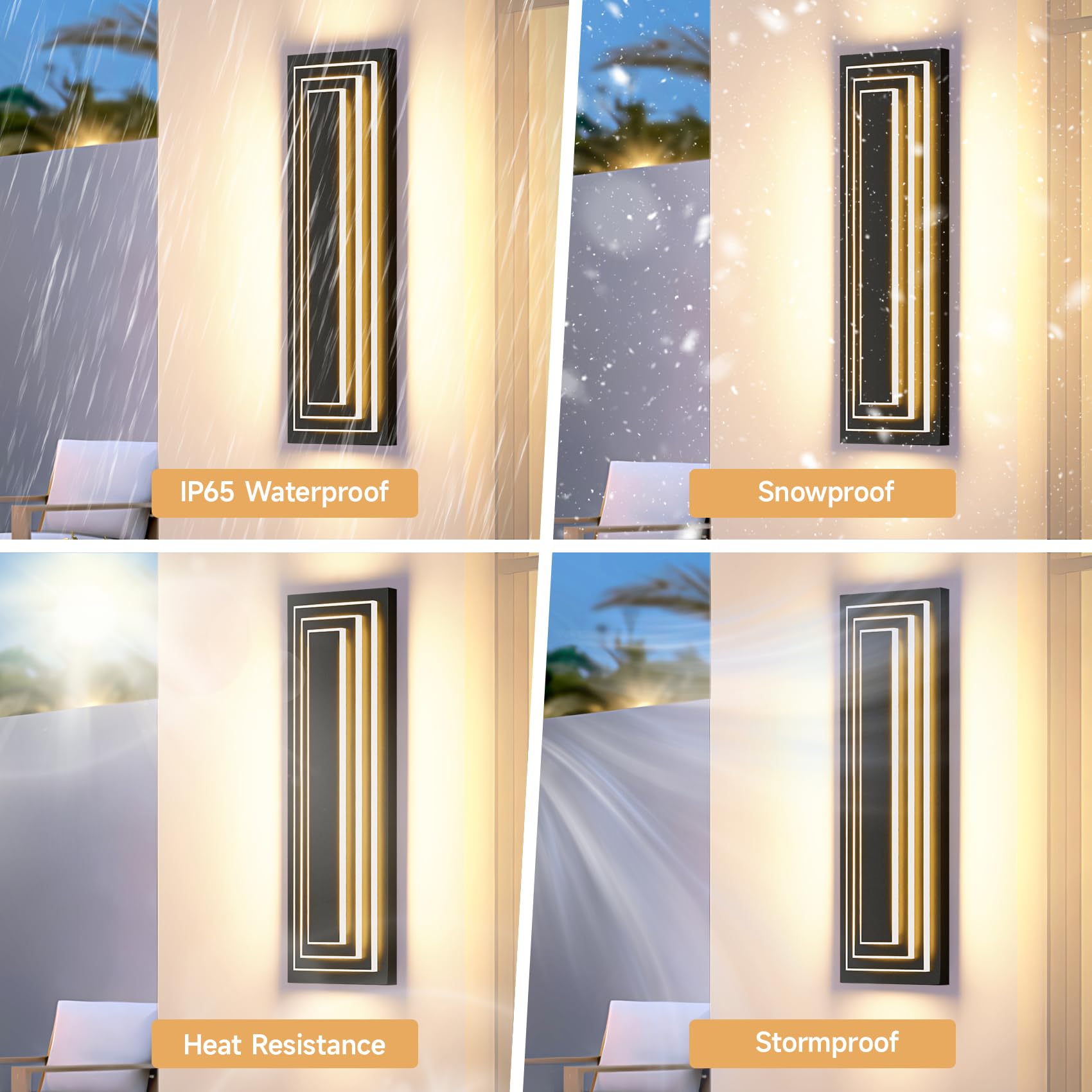 ZSMAIKU 23.6" Modern LED Outdoor Wall Sconce, Matte Black, 3-Tier Design, Waterproof, Model MK-108-600WHH-3C-1