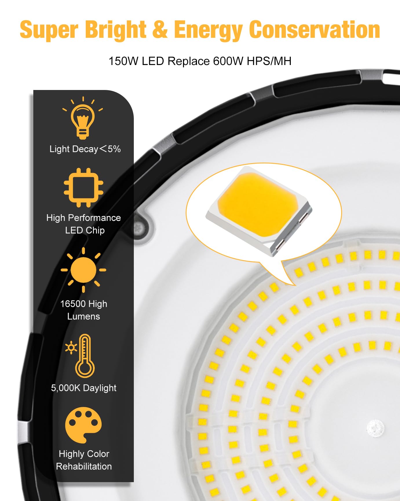 Jc-Lgl Ufo Led High Bay Light 150W 10Pack, High Bay Led Shop Lights 5000K 16,500Lm With Us Plug, Hanging Hook, Safe Rope, Waterproof Commercial Bay Lighting For Warehouse Factory Barn Shop - Ul Listed