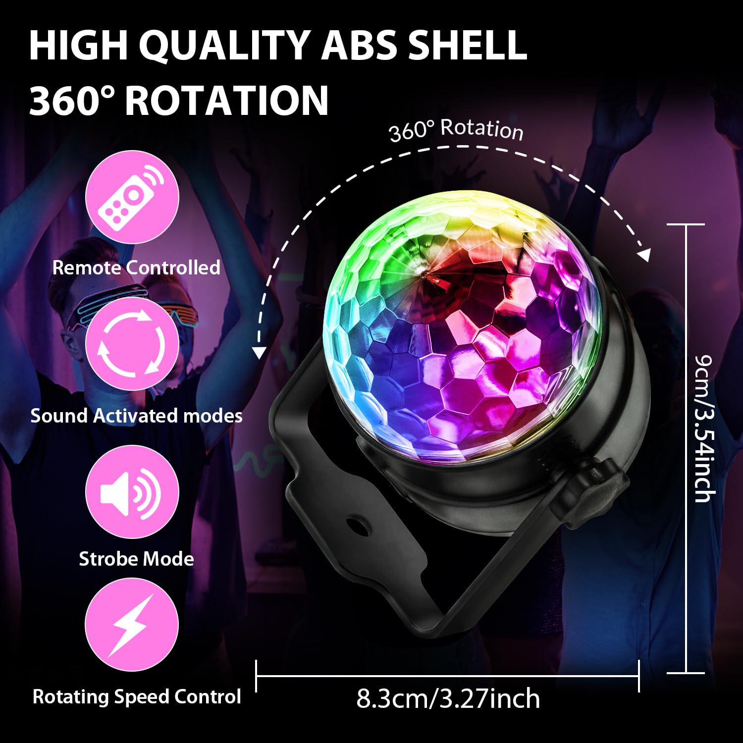 Nequare 2-Pack Sound Activated Disco Ball Lights With Remote - 7 Modes Strobe For Parties & Events