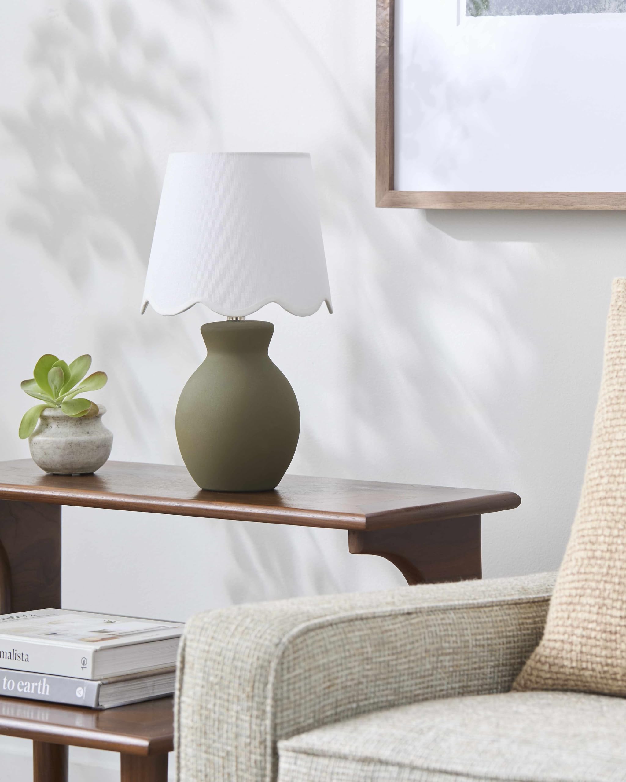 BoutiqueRugs Ceramic Bedside Table Lamp - Boho Design, 15in H, Green & White, Model SPXZVD5