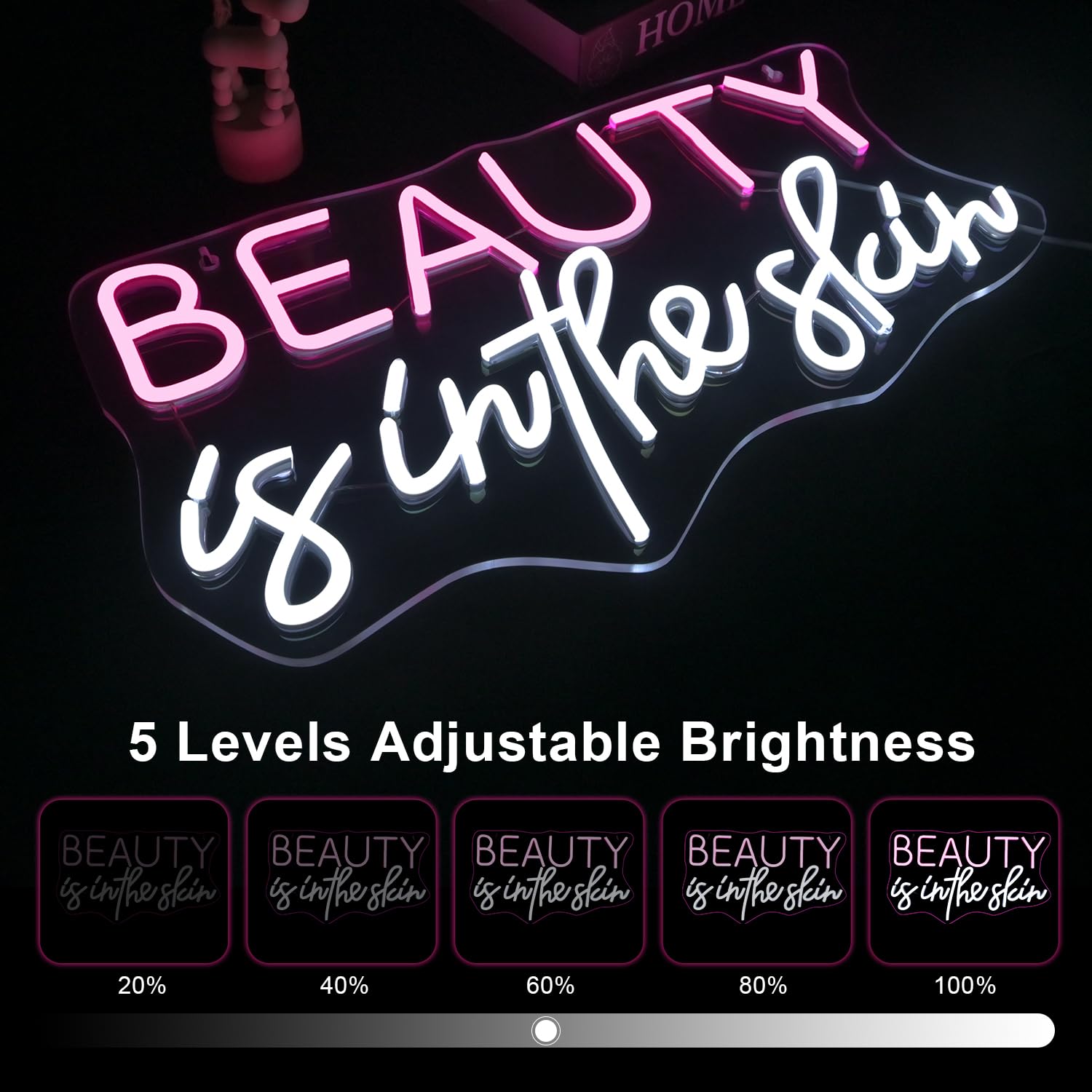 LUCUNSTAR Neon Sign, LED Wall Decoration for Beauty Salon, Medium Size, Plastic Material, Skin-Pink Color
