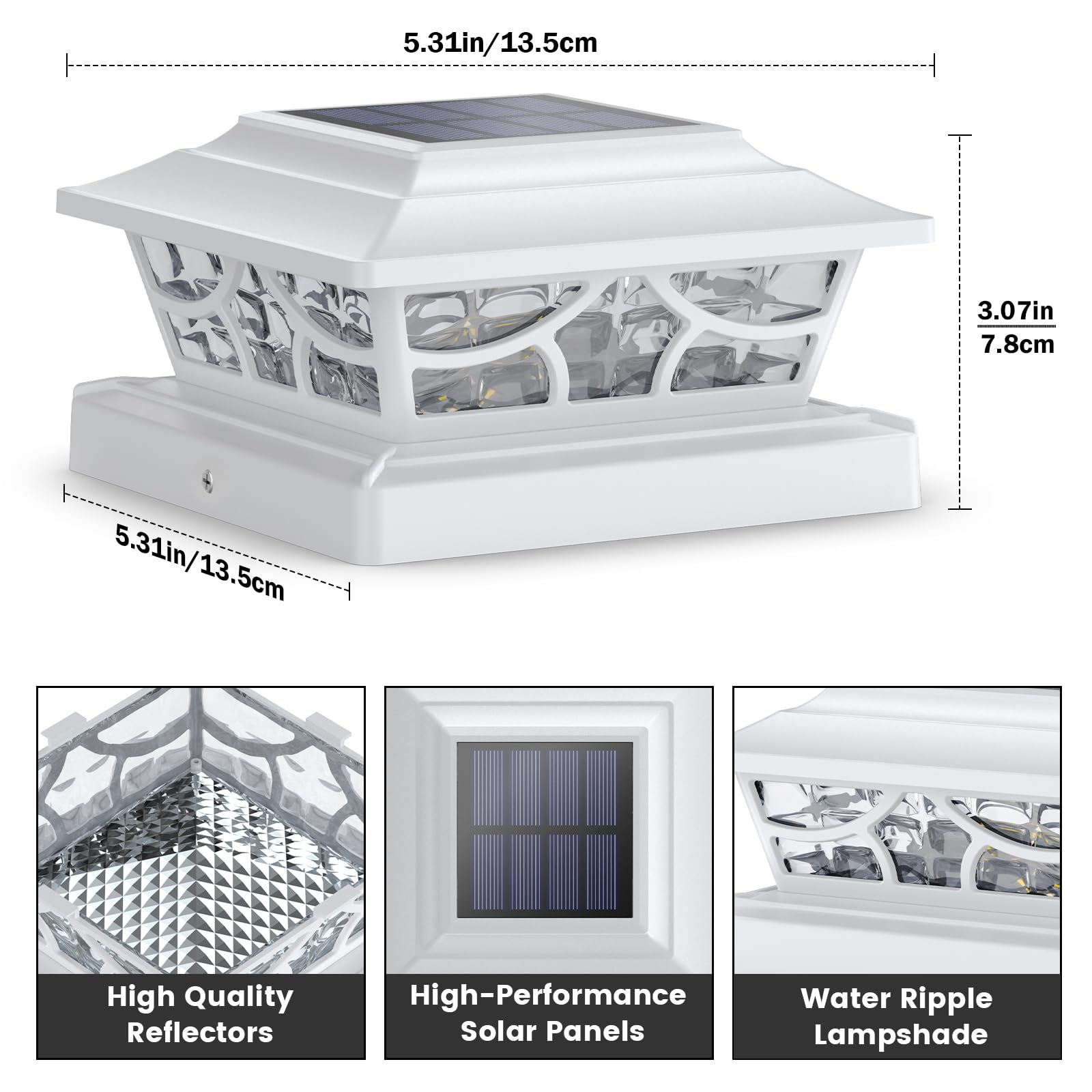 SIEDiNLAR Solar Post Lights Outdoor - 4 Modes, 8 Pack, Warm & Cool White, Fits 4x4 5x5 6x6 Vinyl Wooden Posts, Model