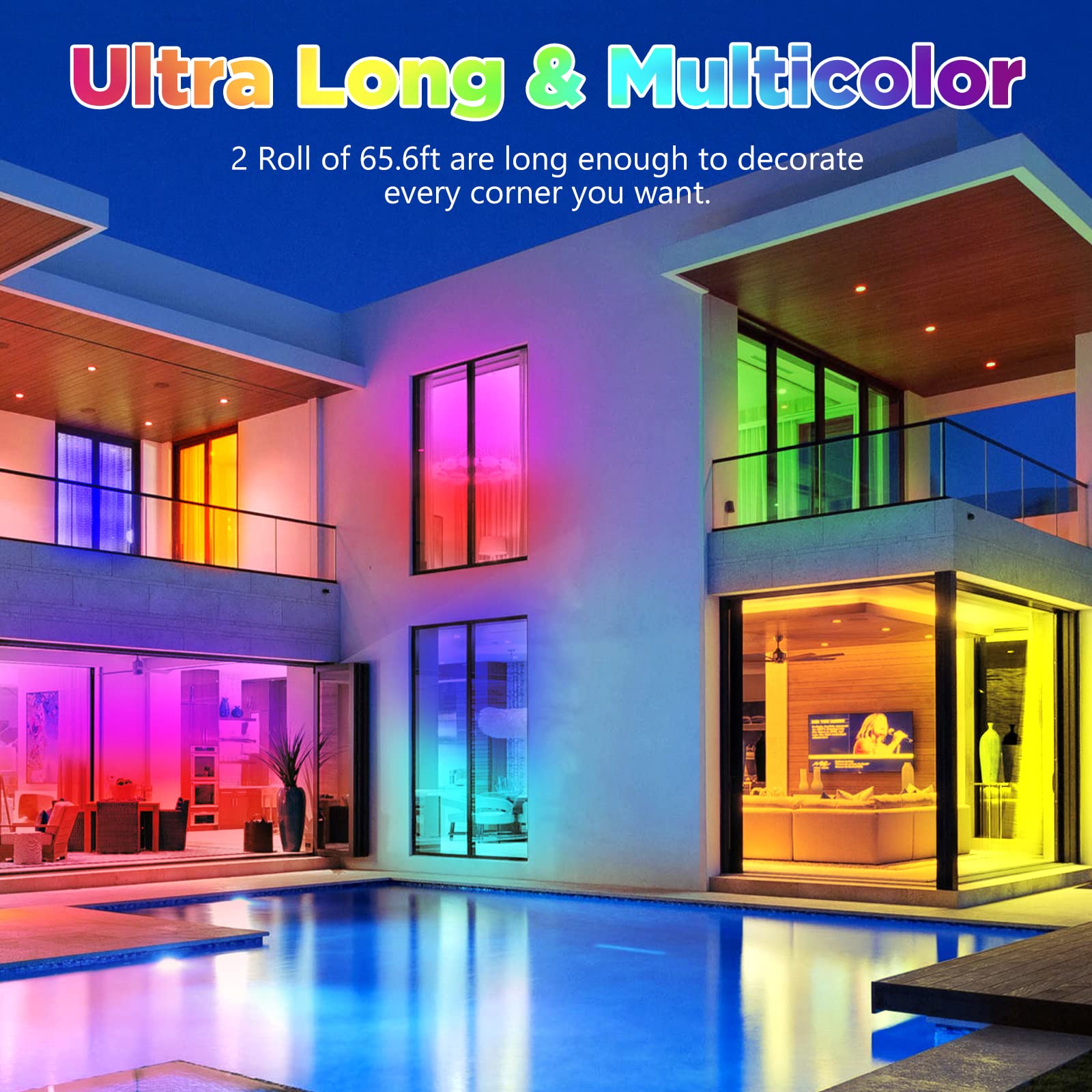130ft Led Lights for Bedroom, Lxyoug APP Control Music Sync Color Changing,Ultra Long RGB 5050 Led Strip Lights with 44Keys IR R