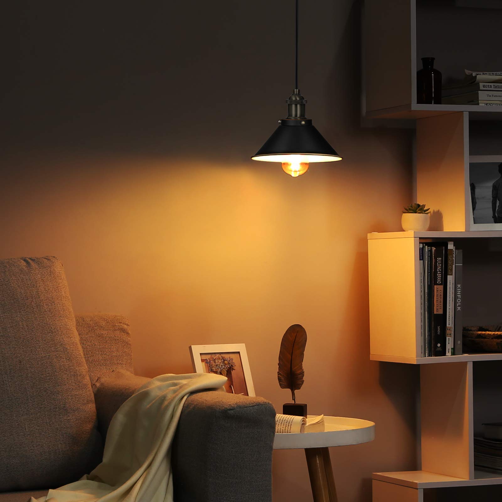 DEWENWILS 2-Pack Plug in Pendant Light, Farmhouse Hanging Lamp, Industrial Hanging Light with 15FT Cord, Black Retro Pure Copper