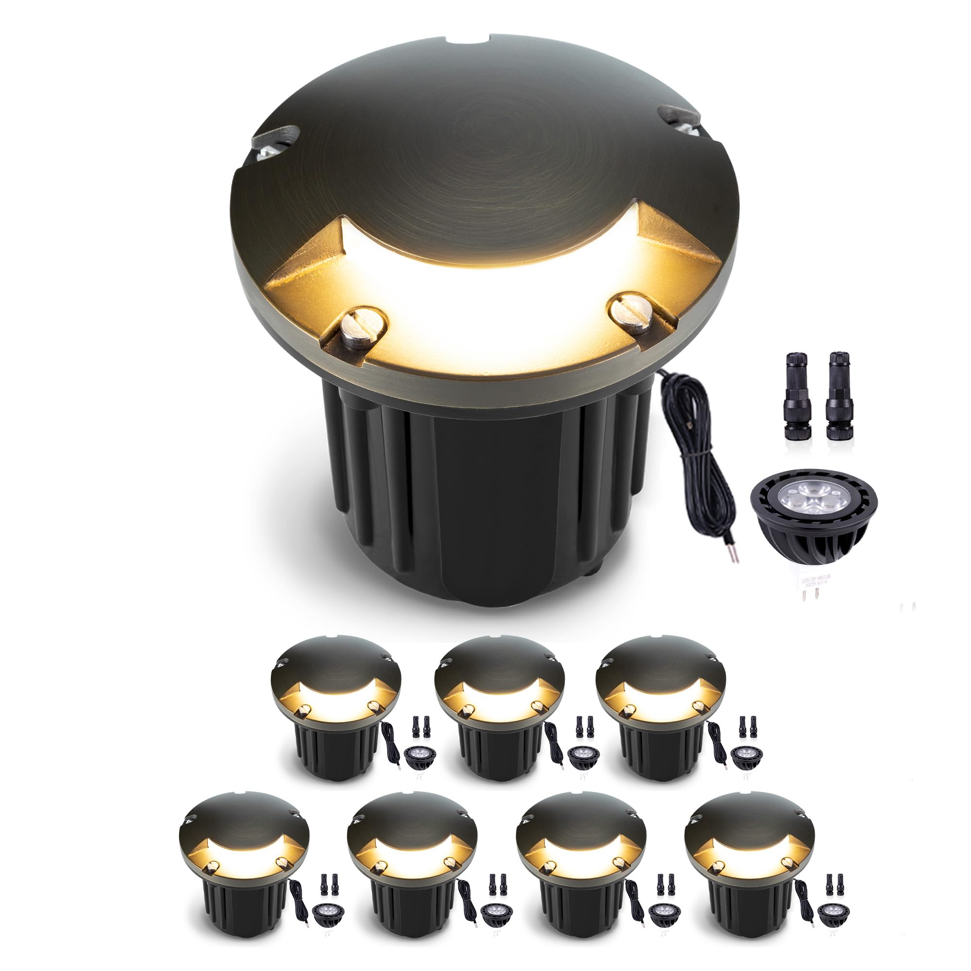 Gardenreet 12V Outdoor Well Light - Brass Weatherproof Electric LED In Ground Landscape Lighting, Low Voltage Fixture, Antique B