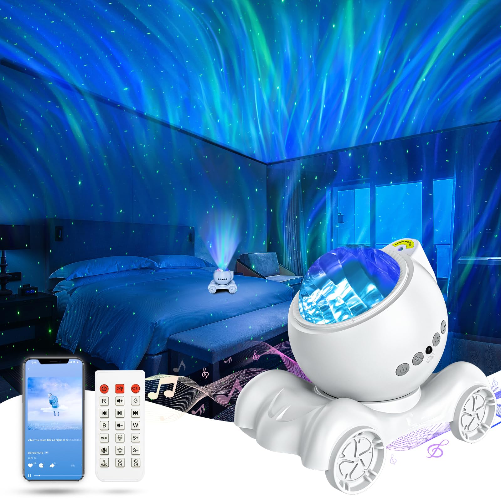 Enokik Northern Light Projector With Bluetooth Speaker & White Noise, Galaxy Light For Room