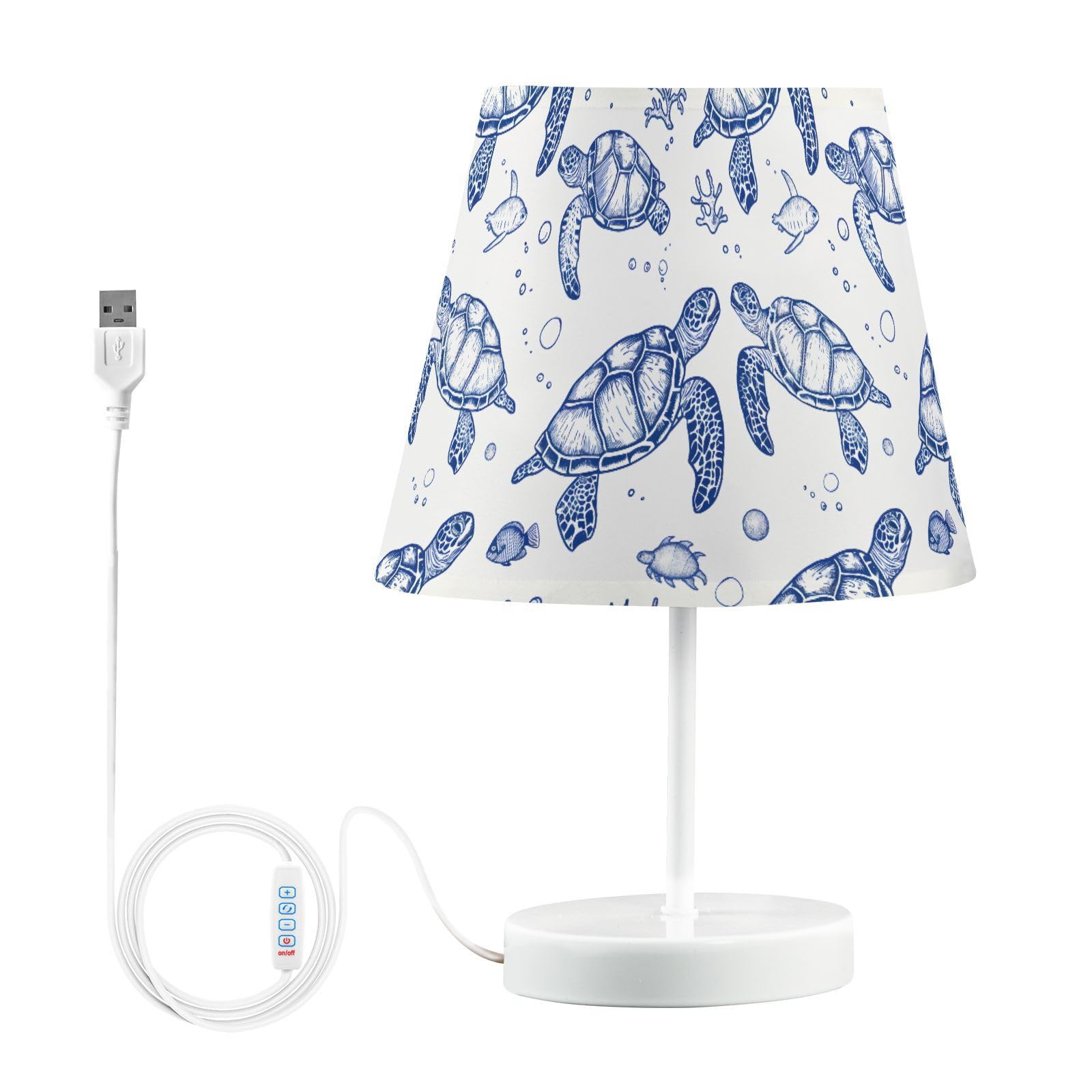 BOENLE Bedside Lamp Sea Turtles Blue Table Lamp Bedroom LED Nightstand Desk Lamp Lampshade for Sleeping Living Room Dorm Office