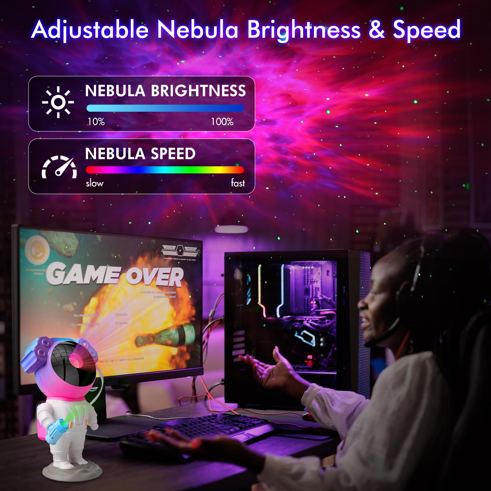 doopo Astronaut Galaxy Projector - Starry Nebula Ceiling Lamp with Timer & Remote, Gradient Design, Model XKD-15