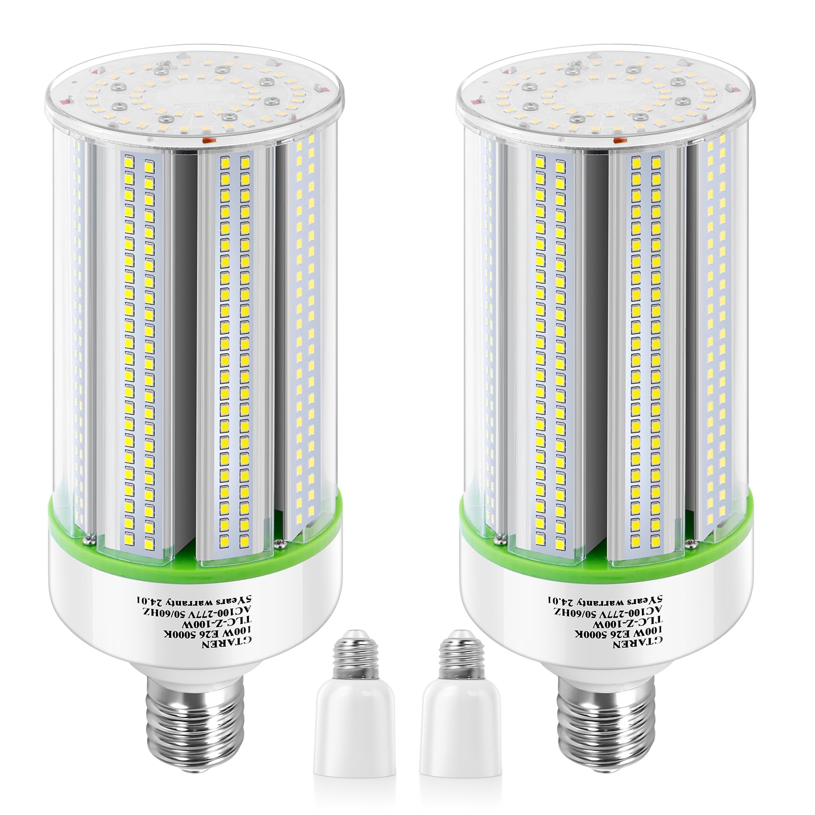 2-Pack 60W Super Bright 5000K Led Corn Light Bulb, E26/E39 Base, Replacement For Cfl, Metal Halide, Hid, Hps, Street, Basement, 