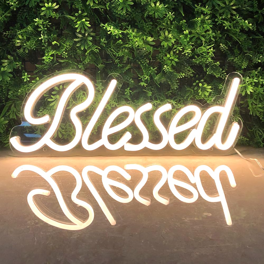 Divatla Blessed Neon Sign - Led Wall Decor, Dimmable, Usb Powered, 17X7, Warm White, Acrylic For Bedroom And Office
