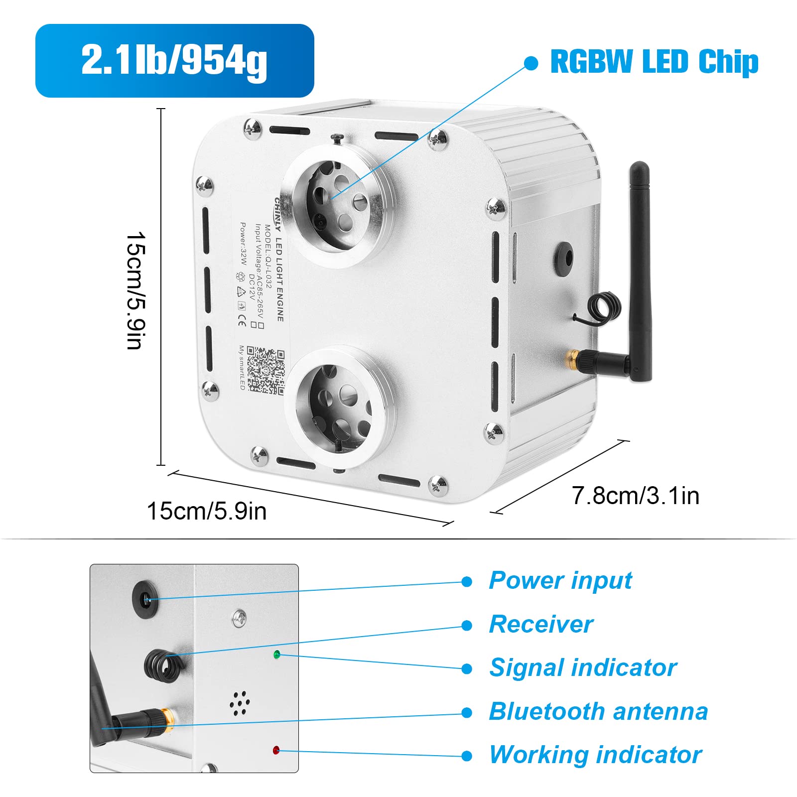 Chinly 32W Twinkle 1600Pcs 13.1Ft 0.03In Fiber Optic Lights Starlight Headliner Kit, Music Mode Bluetooth App Control Remote, Rg