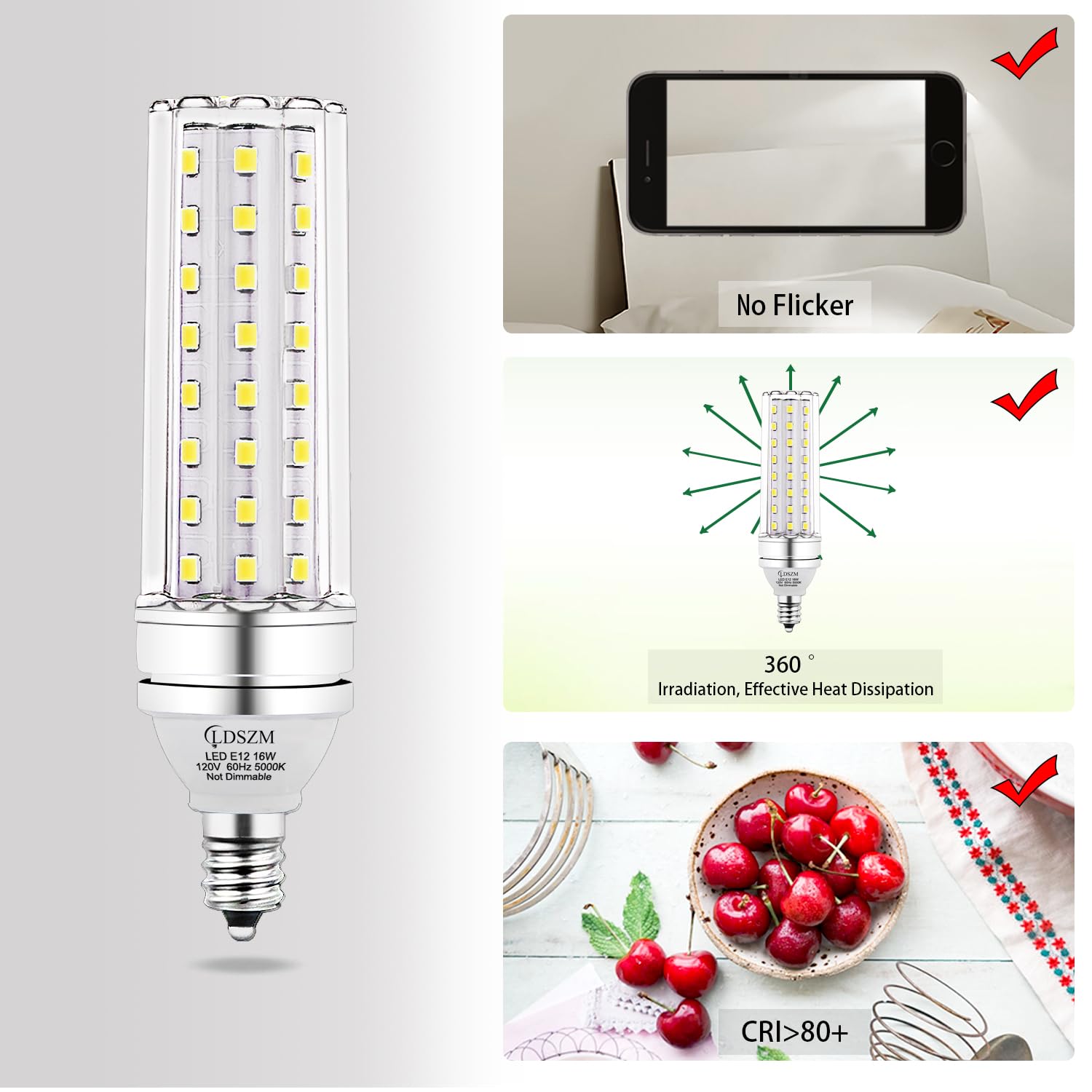 LDSZM E12 LED Bulbs 16W Candelabra 120W Equivalent 1400lm Non-Dimmable 4 Count Daylight White 5000K Model LYE-E12